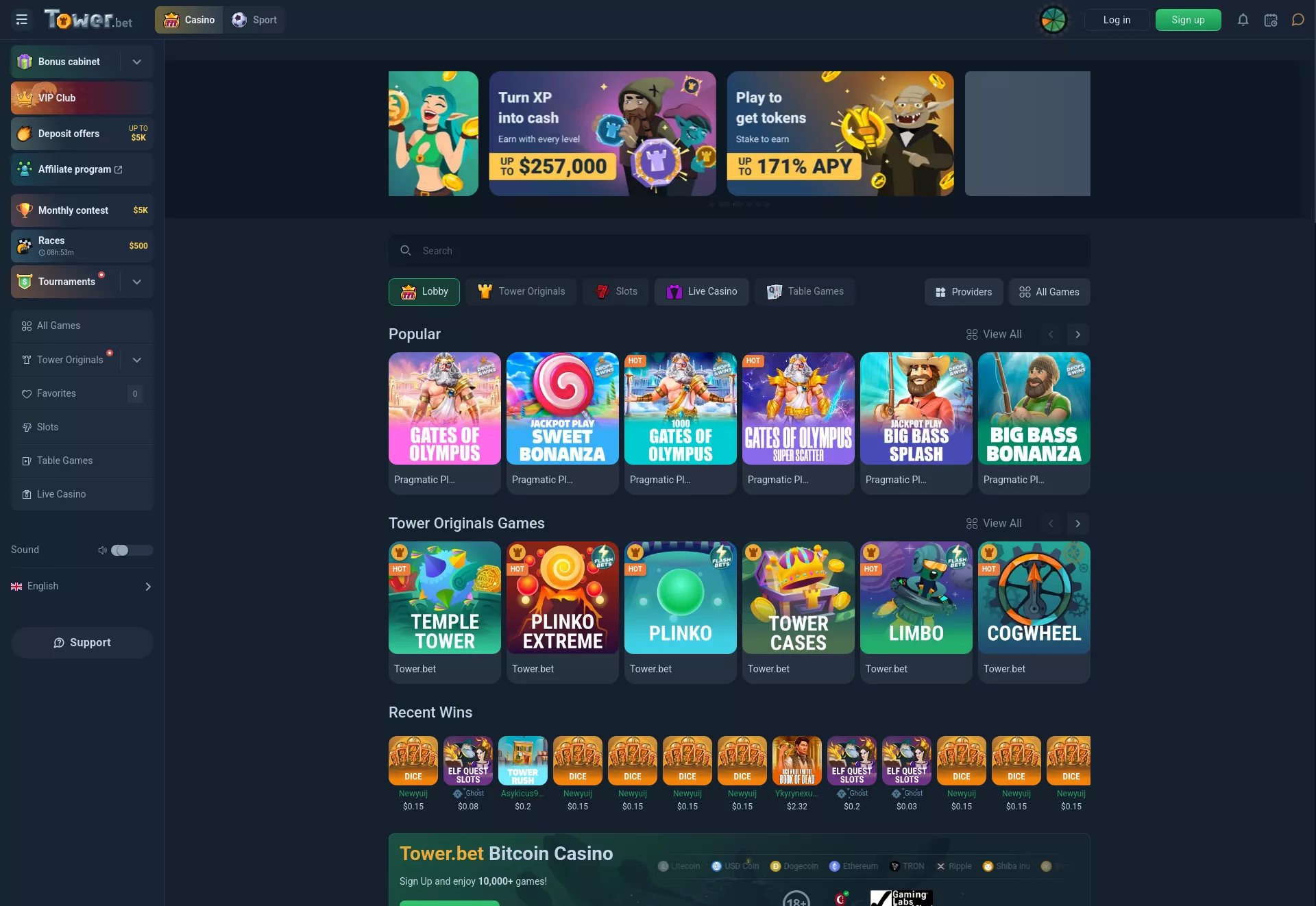 Desktop screen. Towerbet 100% bis zu ₮5000 + 175 FS