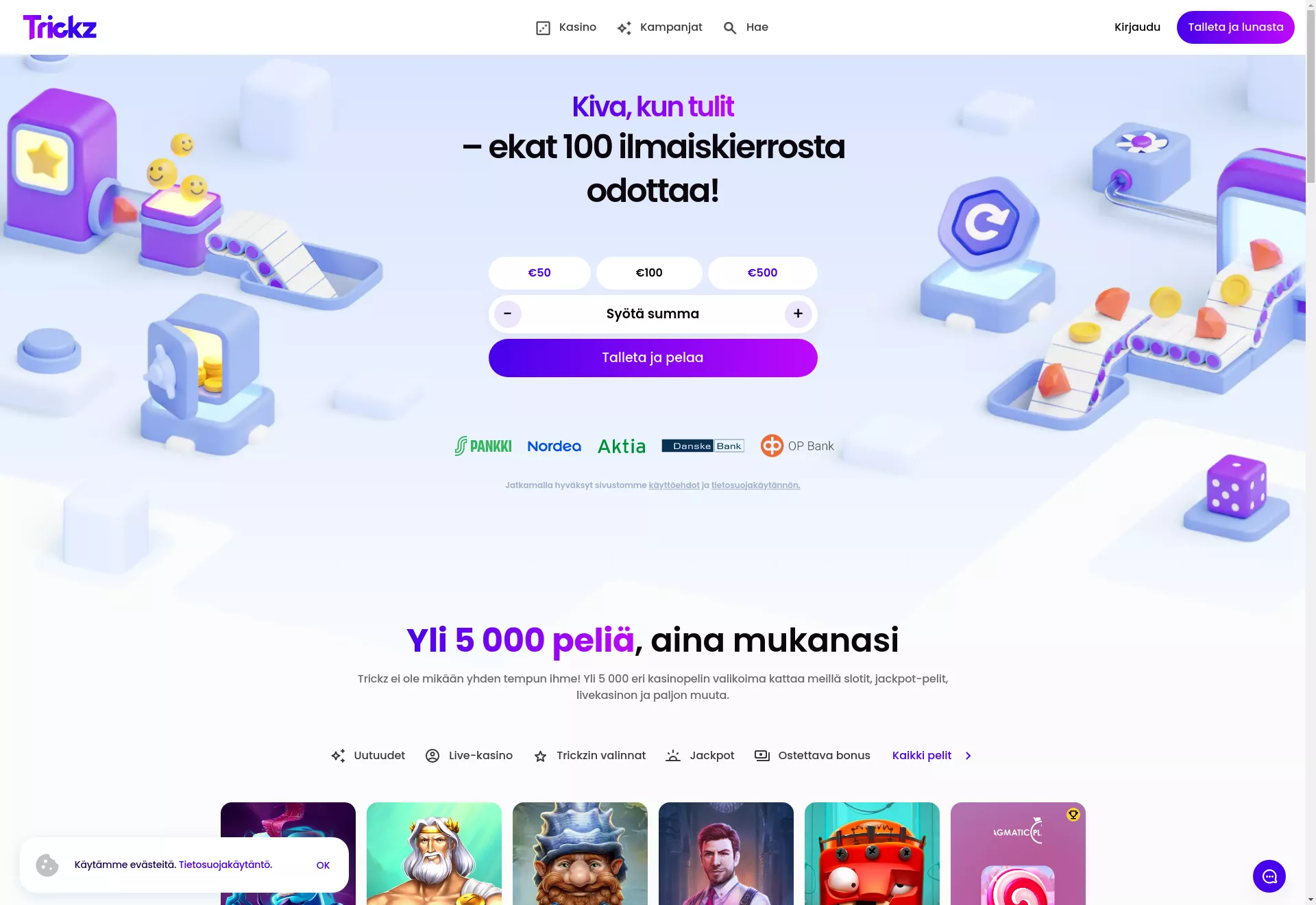 Desktop screen. Trickz Casino Bis zu €1000 + 100 FS