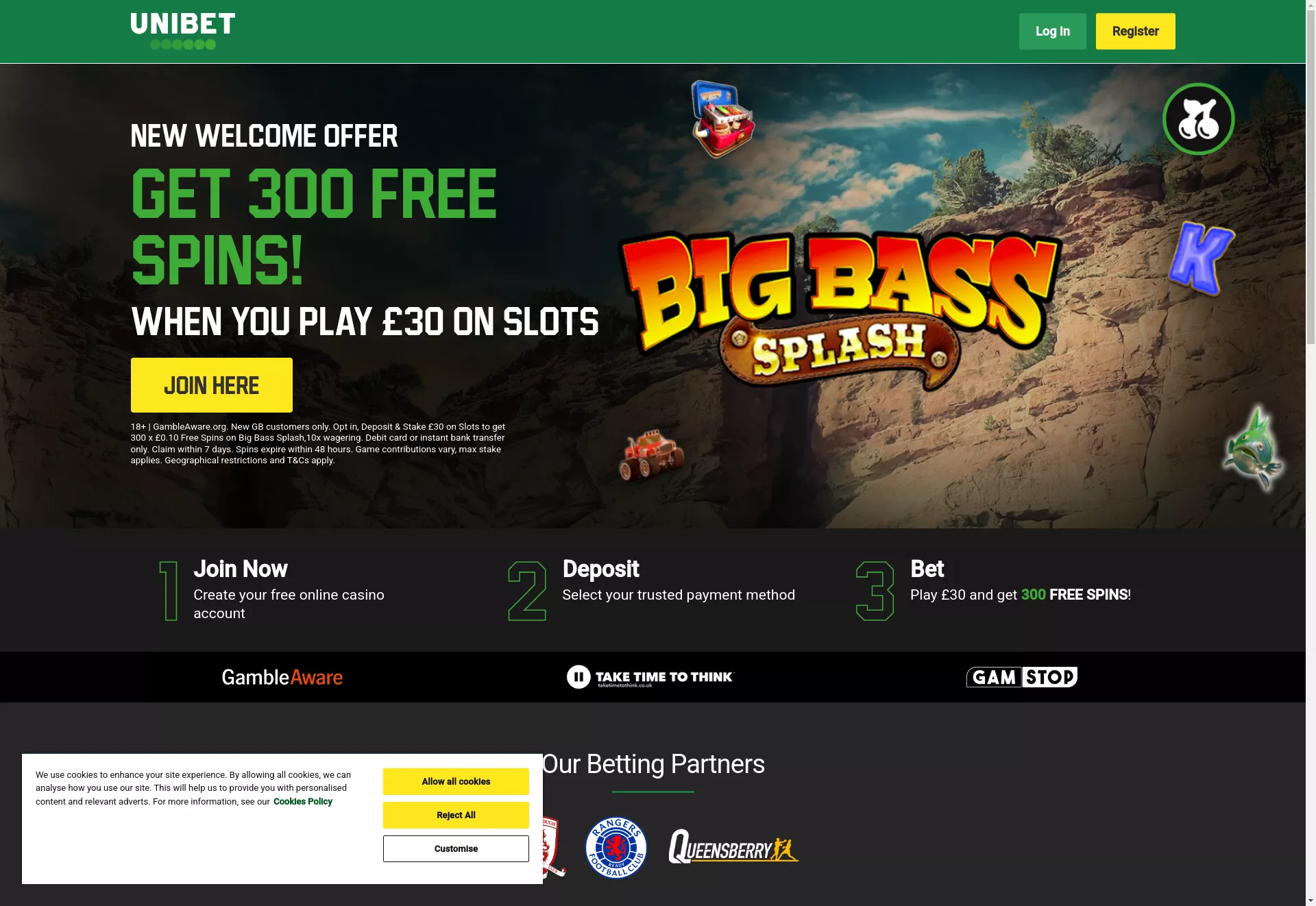 Desktop screen. Unibet Get 200 FS