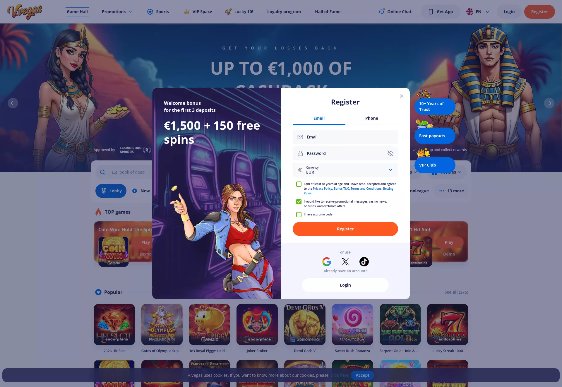 Desktop screen. Vulkan Vegas Up to $1500 + 150 FS