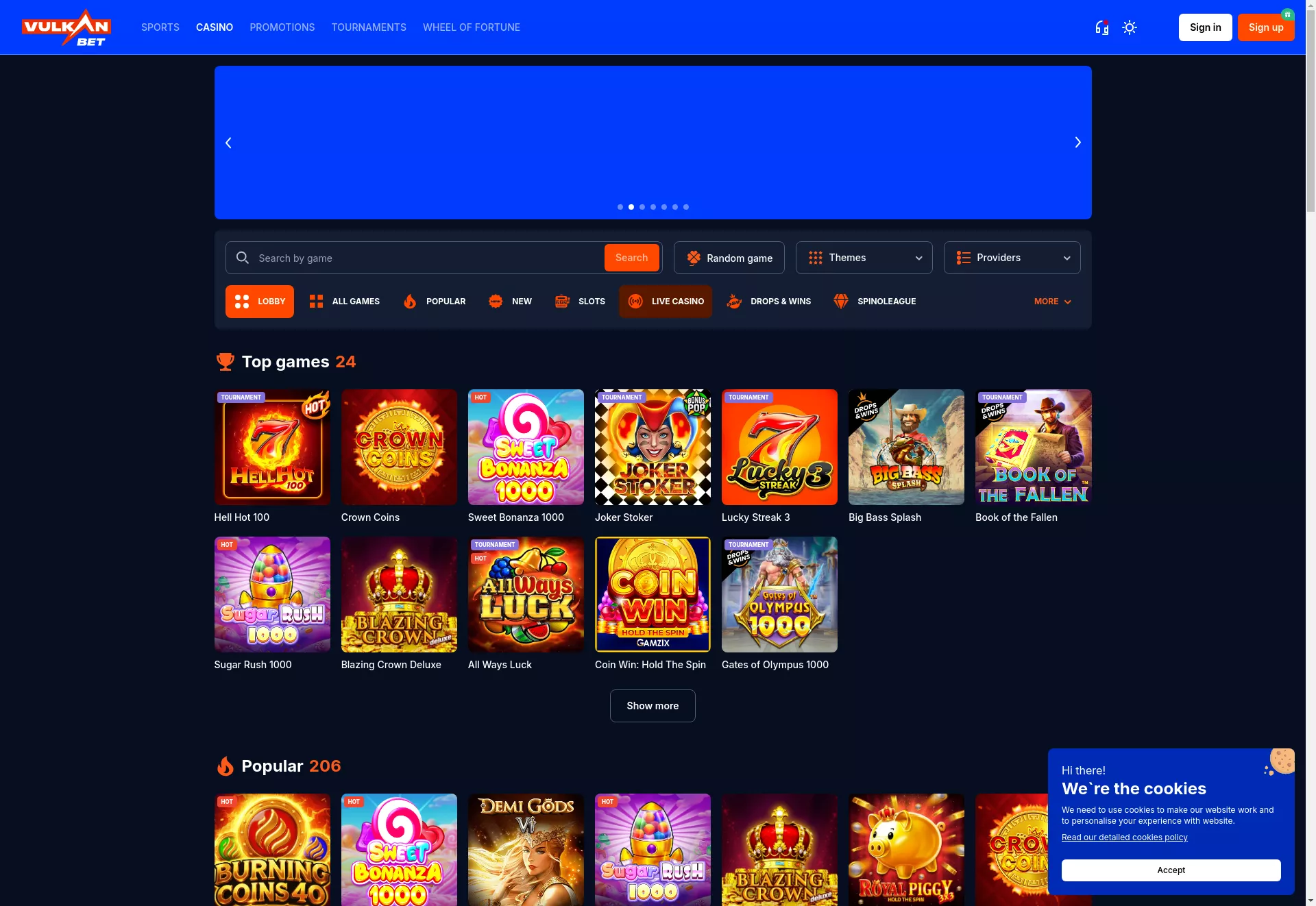 Desktop screen. VulkanBet Up to $1000 + 400 FS