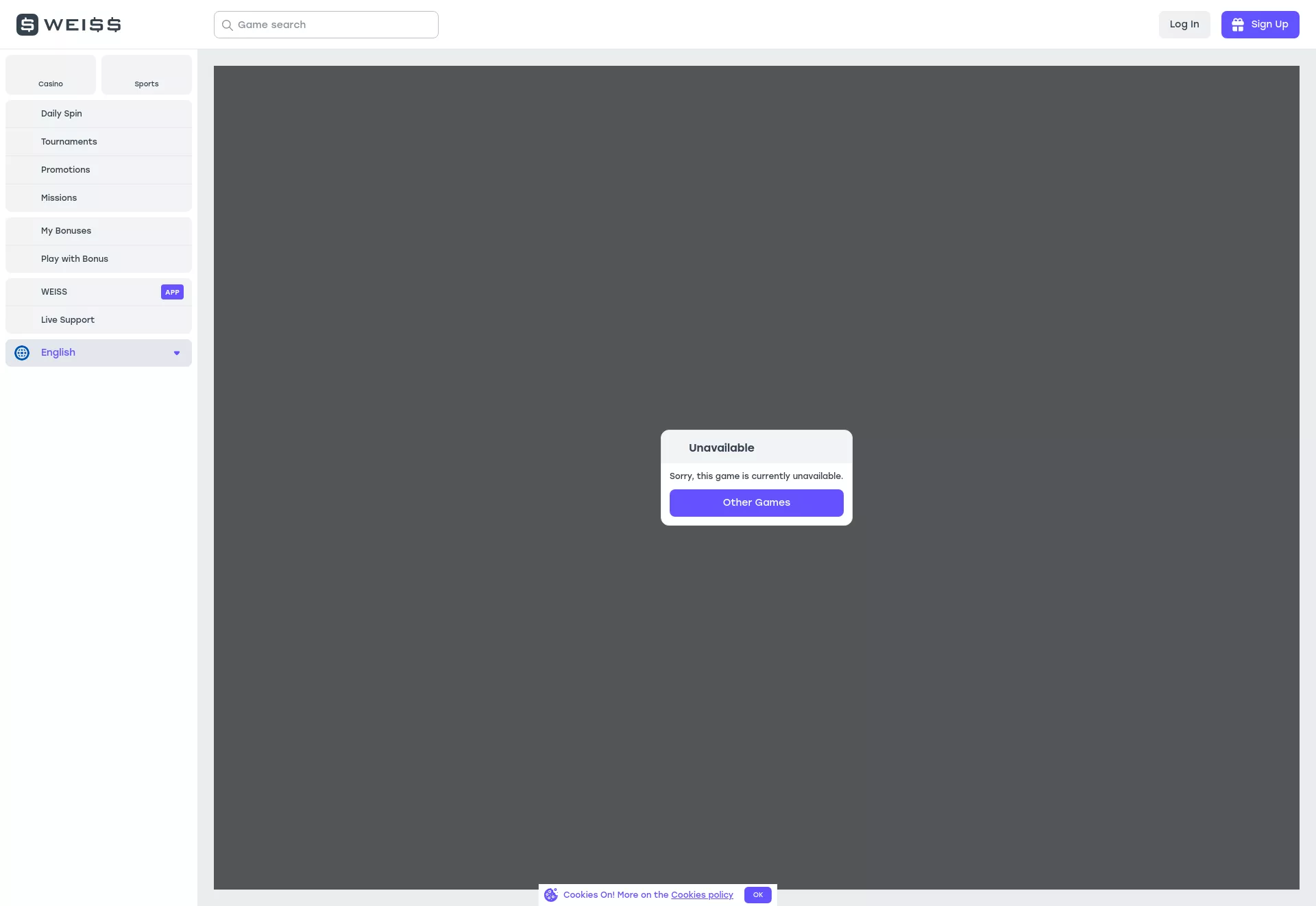 Desktop screen. Weiss.bet 275% up to ₮3000 + 200 FS