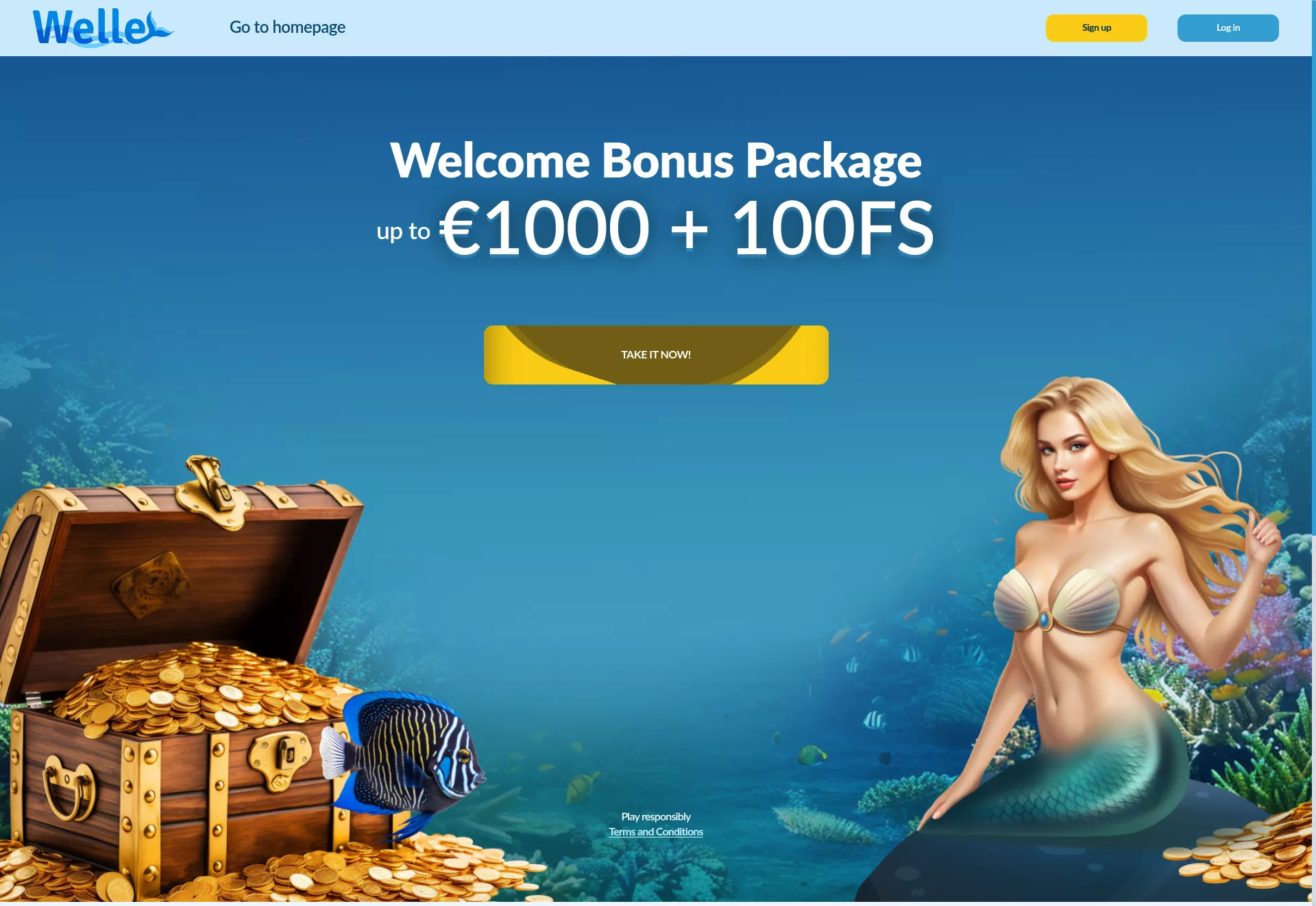 Desktop screen. Welle Casino Up to $1000 + 200 FS