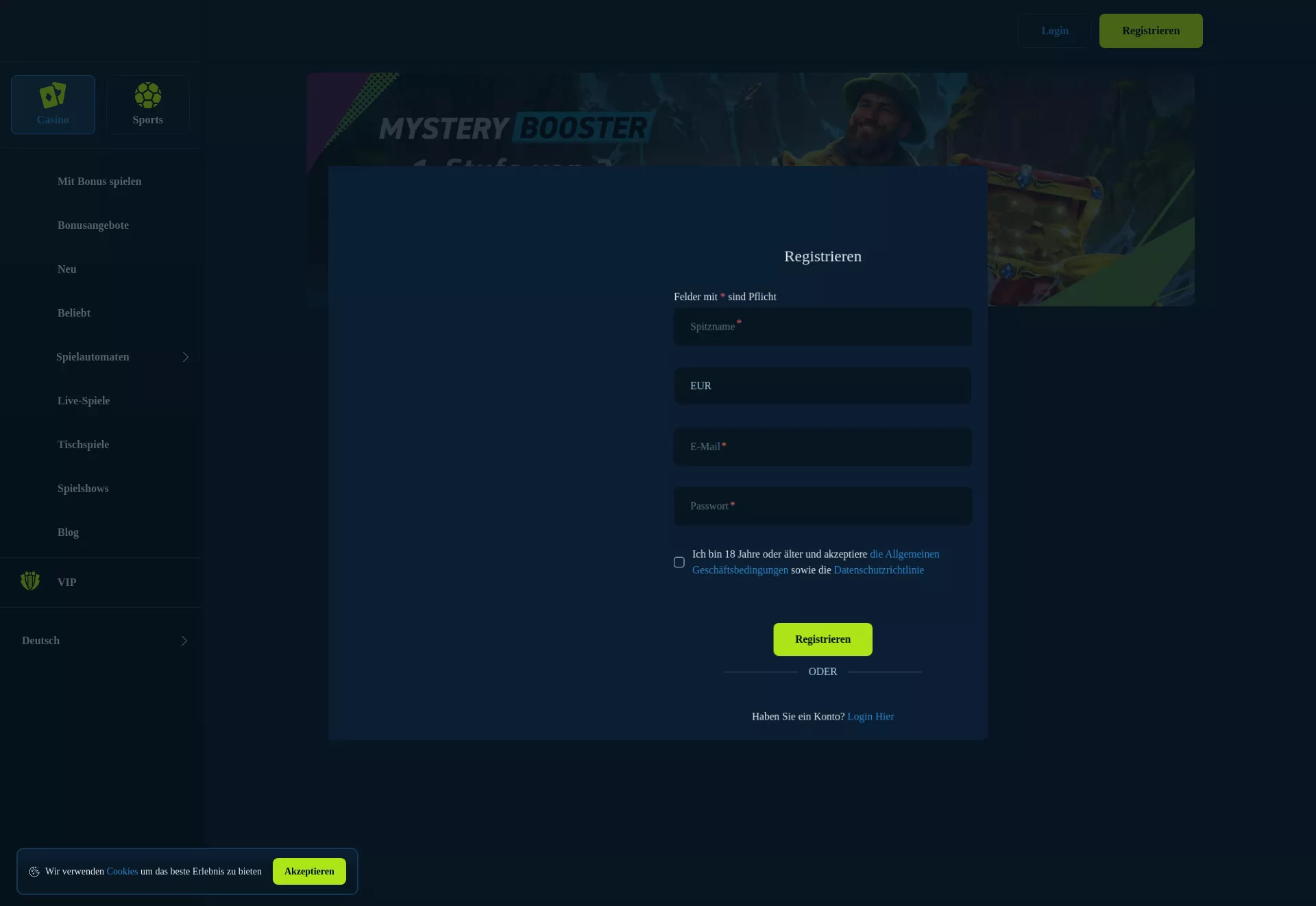 Desktop screen. Wikibet Casino 100% up to $500 + 200 FS