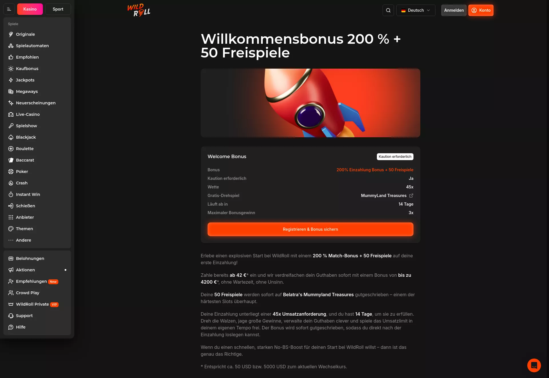 Desktop screen. WildRoll Up to kr14900 + 350 FS