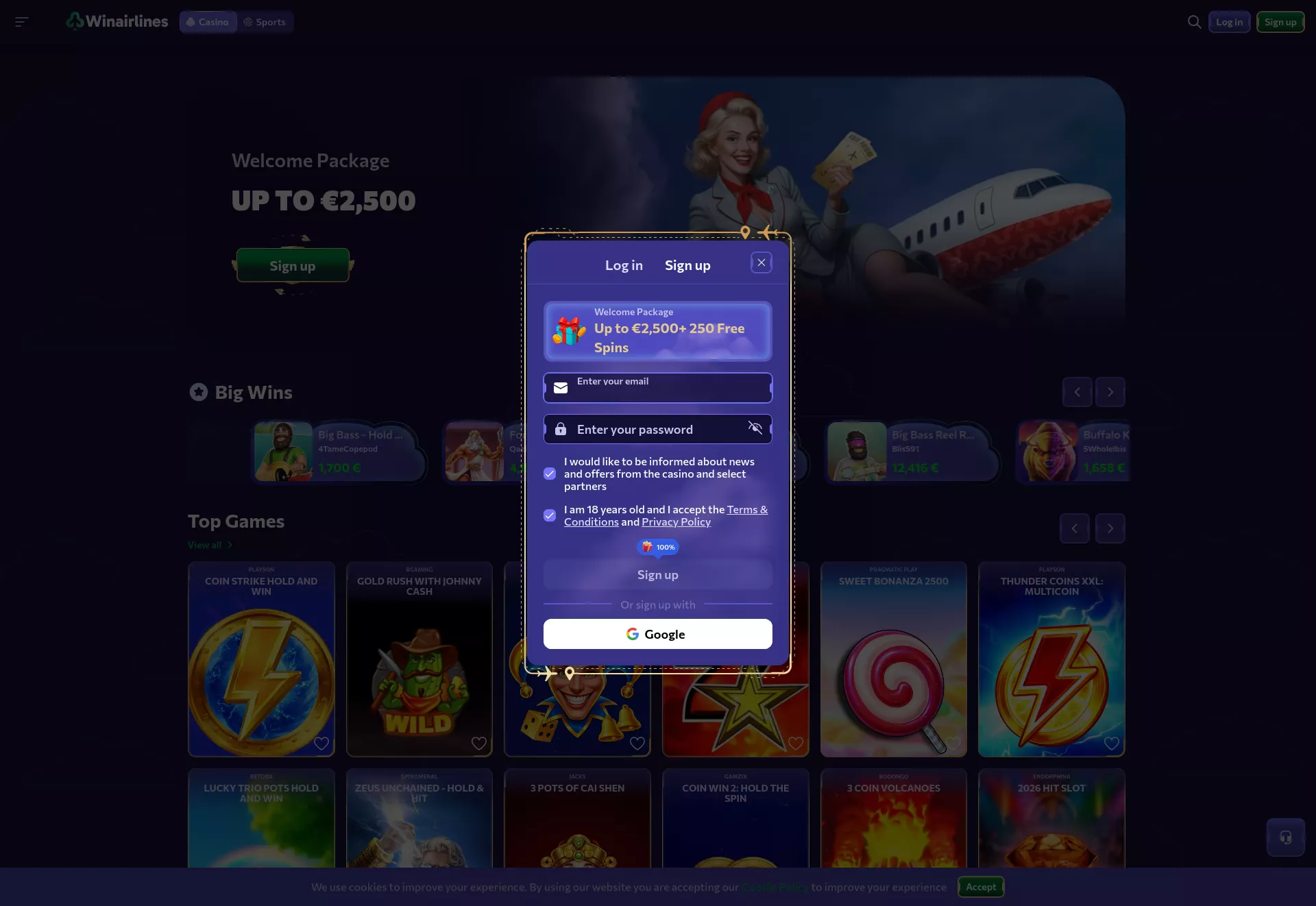 Desktop screen. Win Airlines Up to $2000 + 150 FS