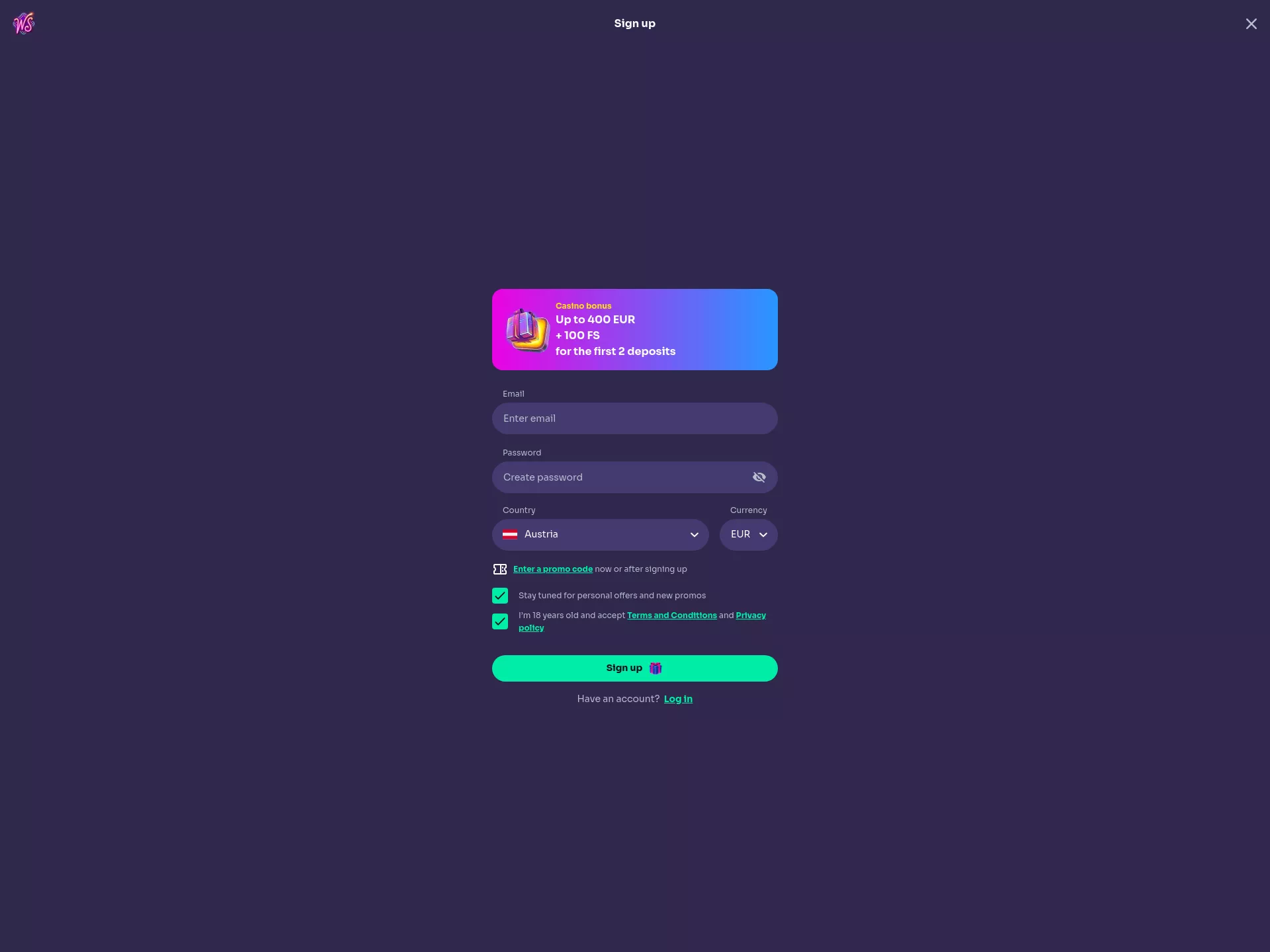 Desktop screen. WinSpirit Casino Get 30 FS