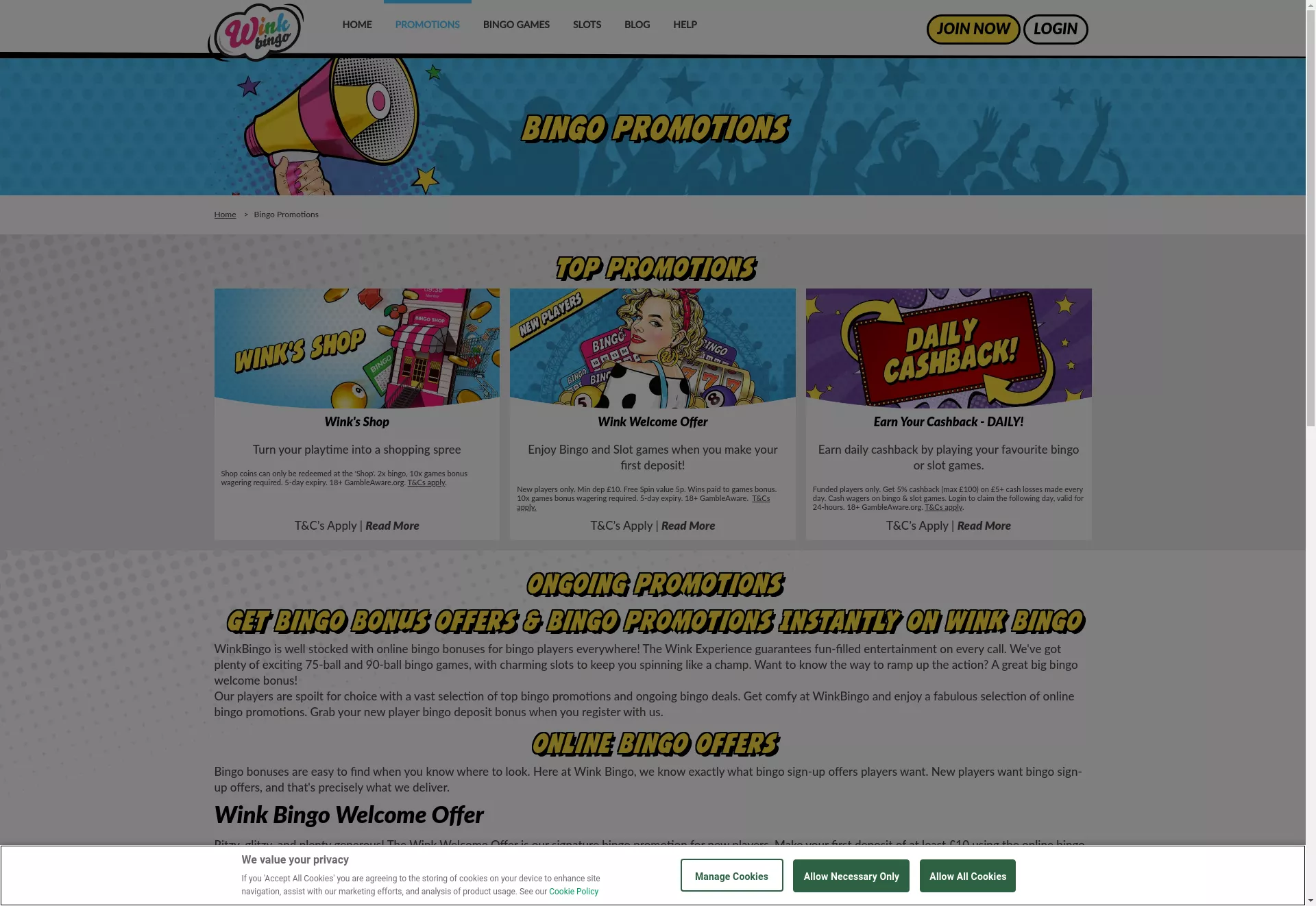 Desktop screen. Wink Bingo 100% up to £100