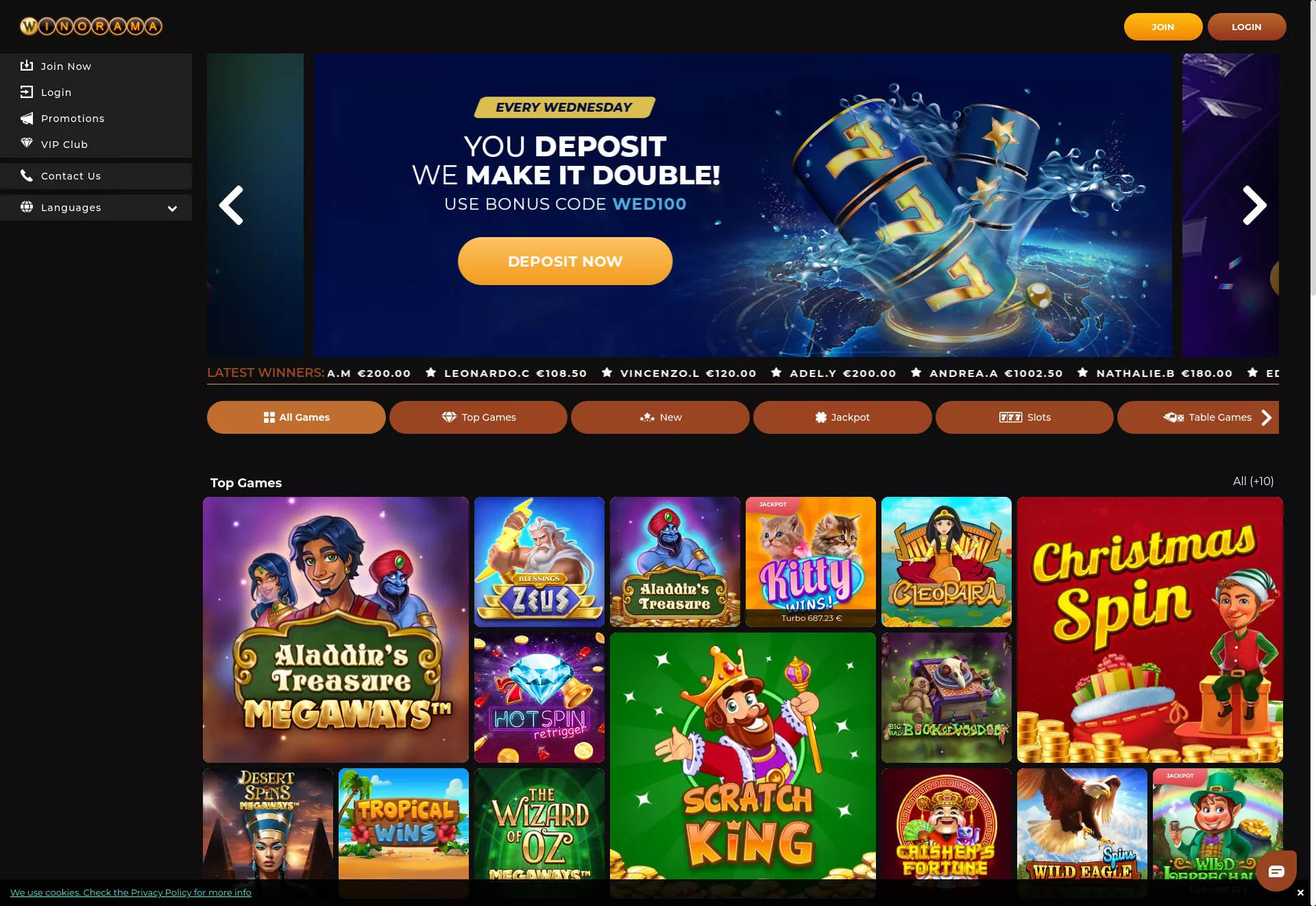 Desktop screen. Winorama 100% up to $200