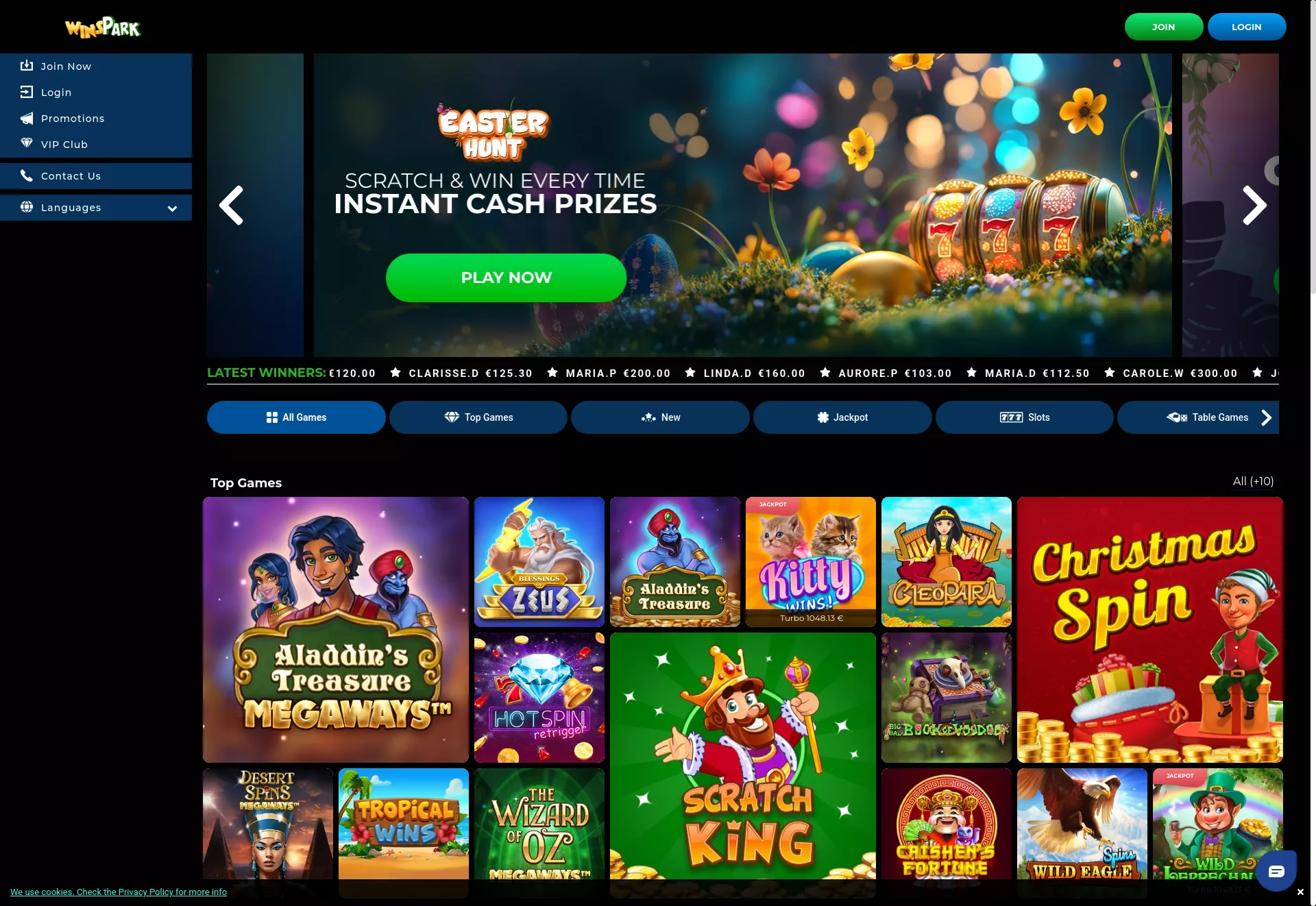 Desktop screen. Winspark 100% up to $200