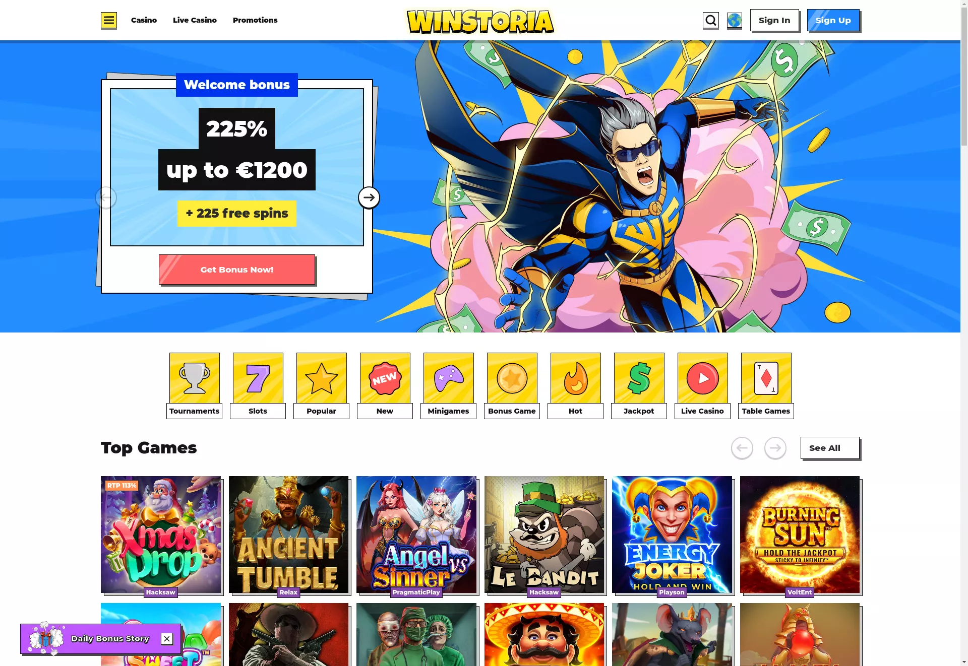 Desktop screen. Winstoria Up to C$1600 + 250 FS