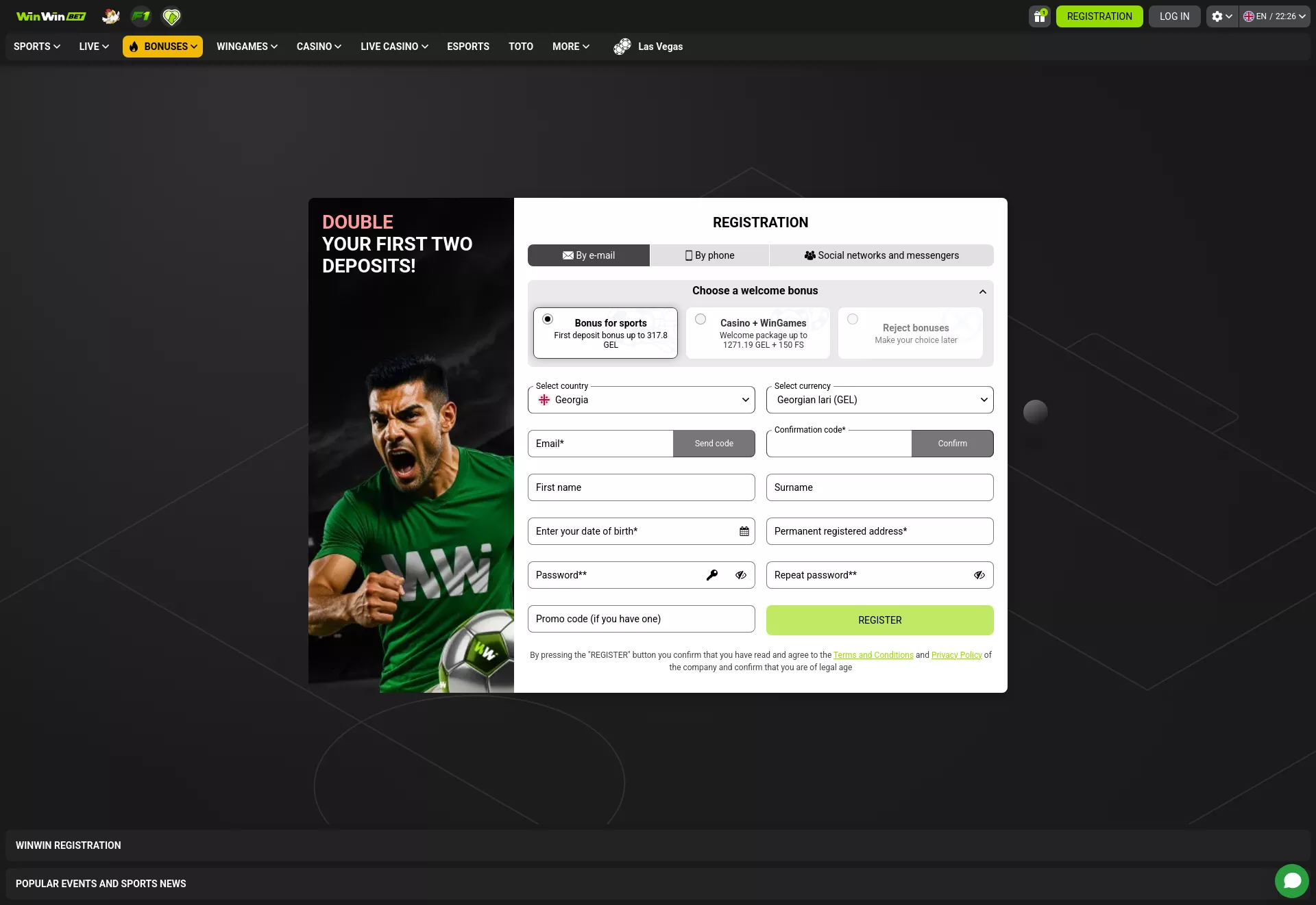 Desktop screen. WinwinBet Up to €1200 + 150 FS