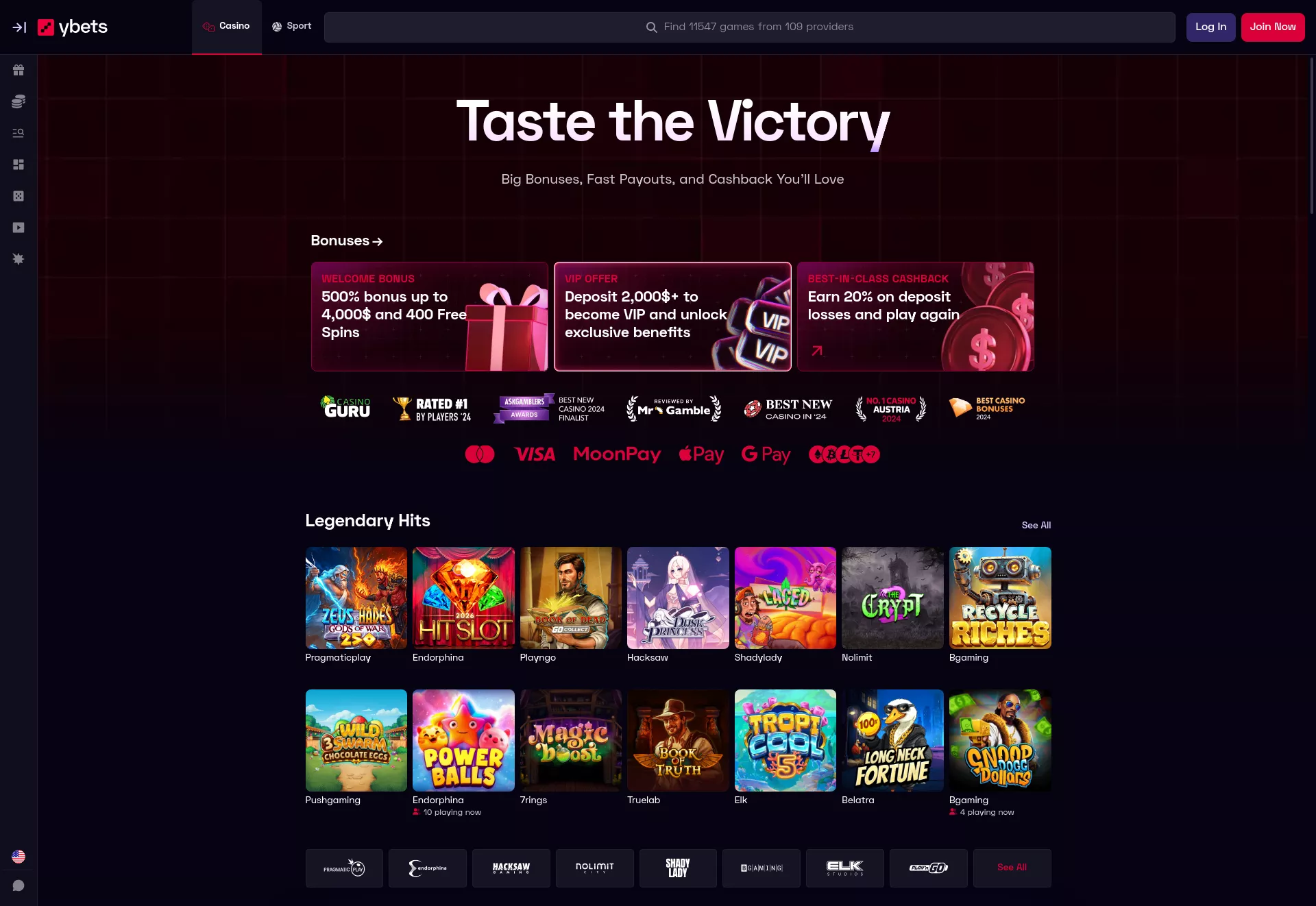 Desktop screen. Ybets Get 50 Free Spins