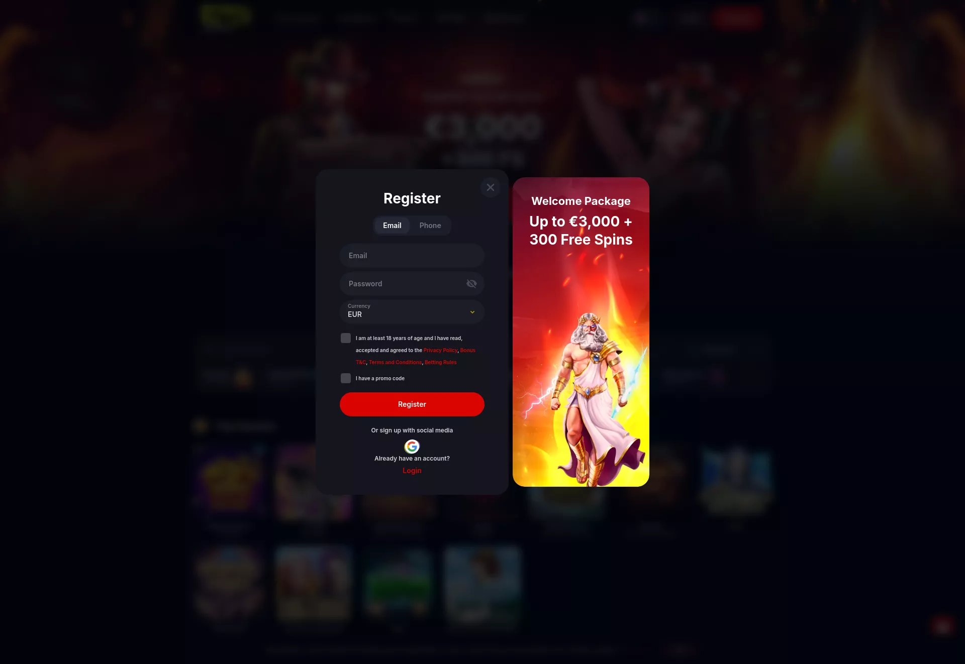 Desktop screen. Yep Casino Get up to $2000 cashback