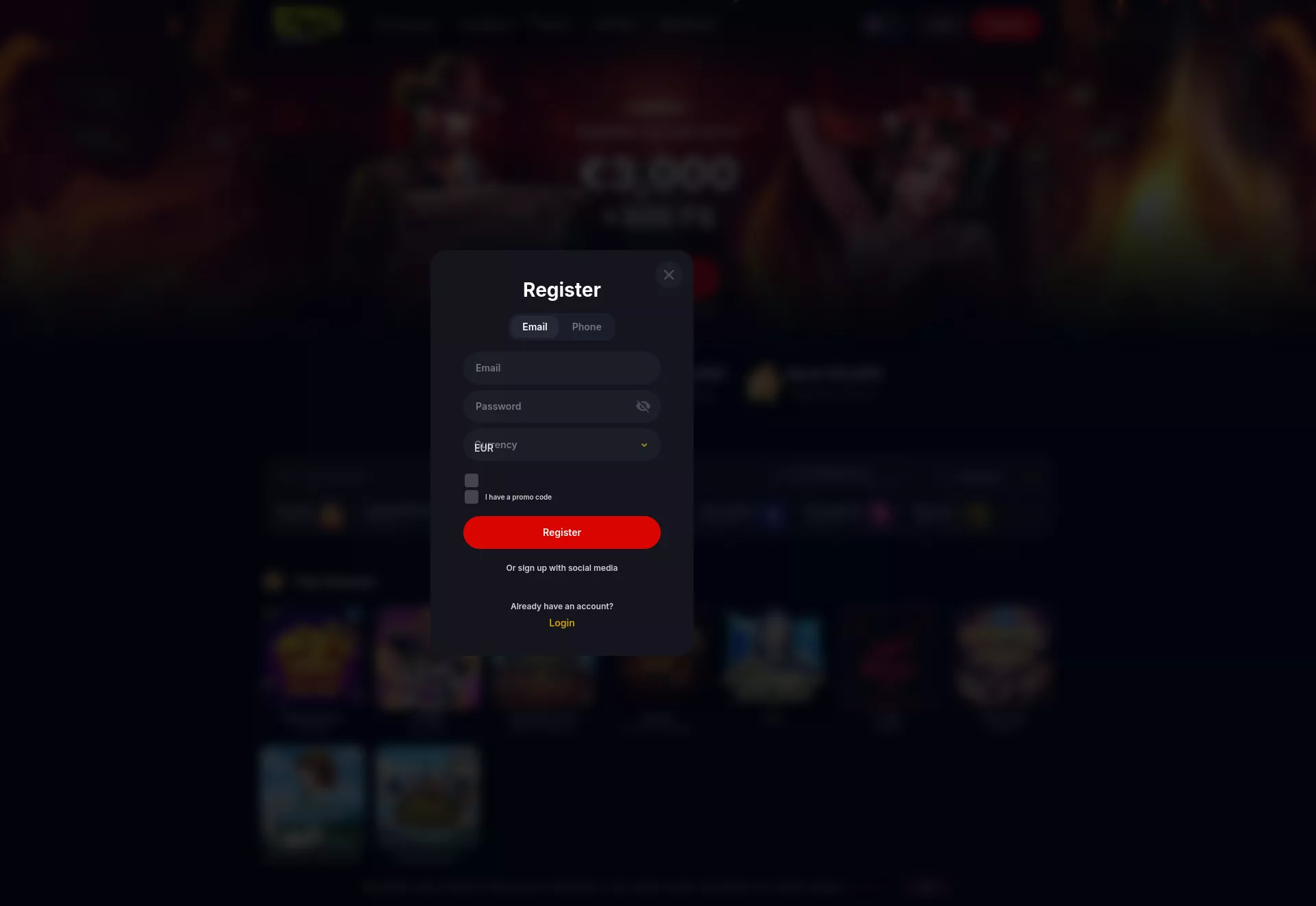 Desktop screen. Yep Casino Up to $3000 + 300 FS
