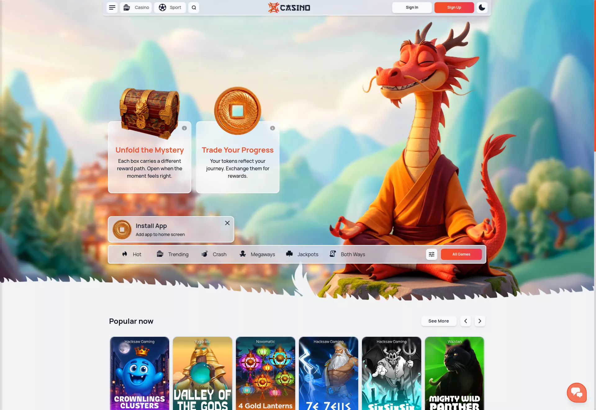 Desktop screen. Zen Casino Up to $2000 + 400 FS