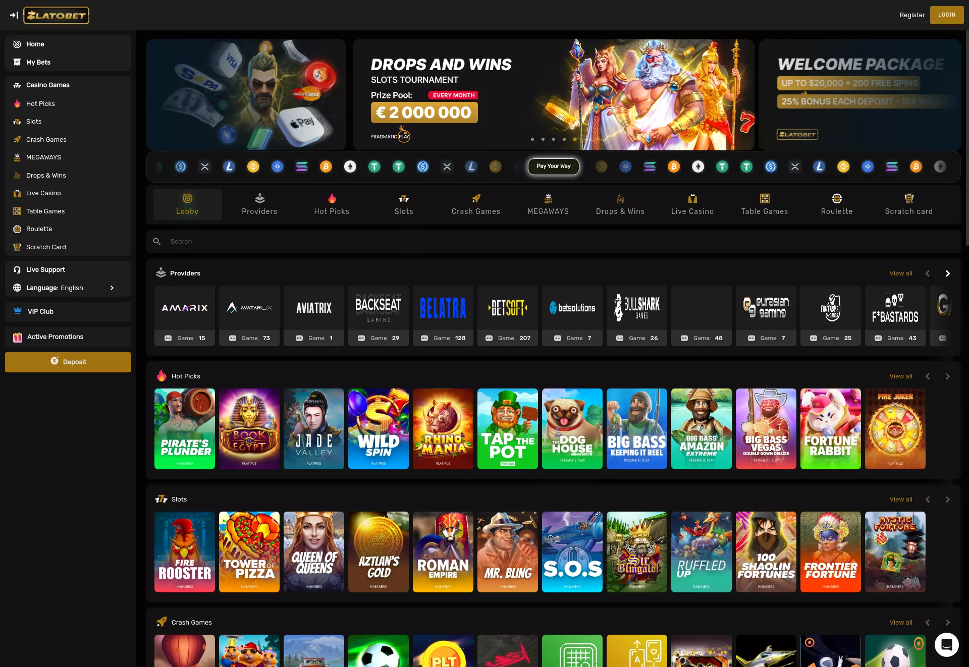 Desktop screen. Zlatobet Up to $20000 + 200 FS