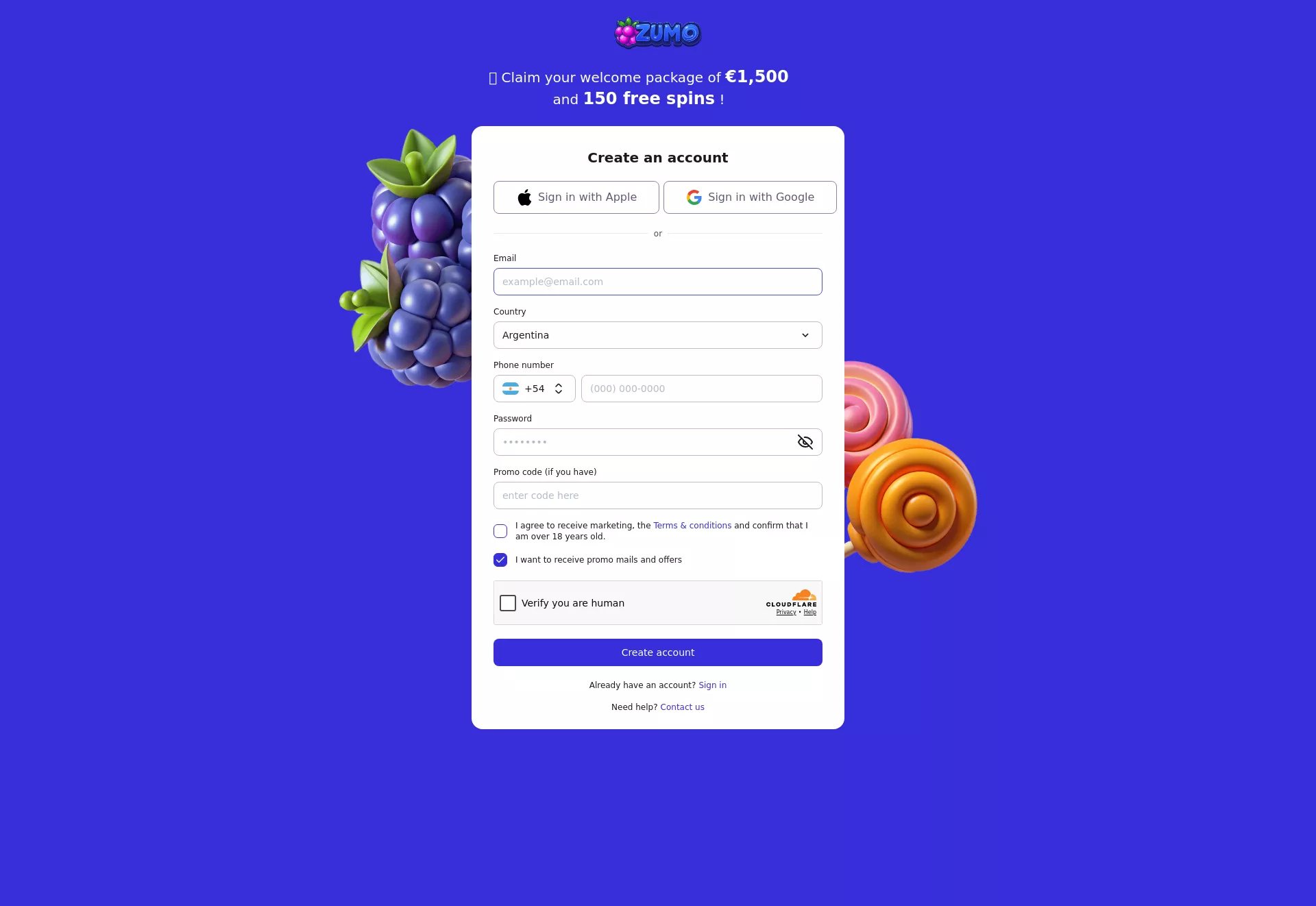 Desktop screen. Zumo Up to 20% Cashback
