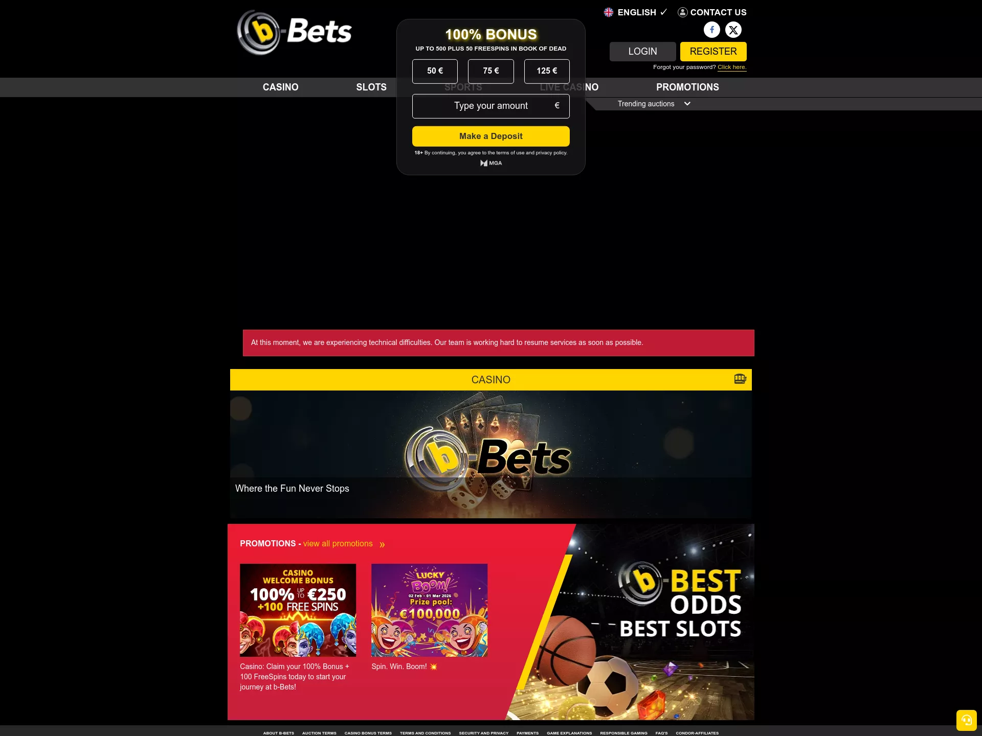 Desktop screen. b-Bets Casino (Slots) Hasta $3000 + 300 FS