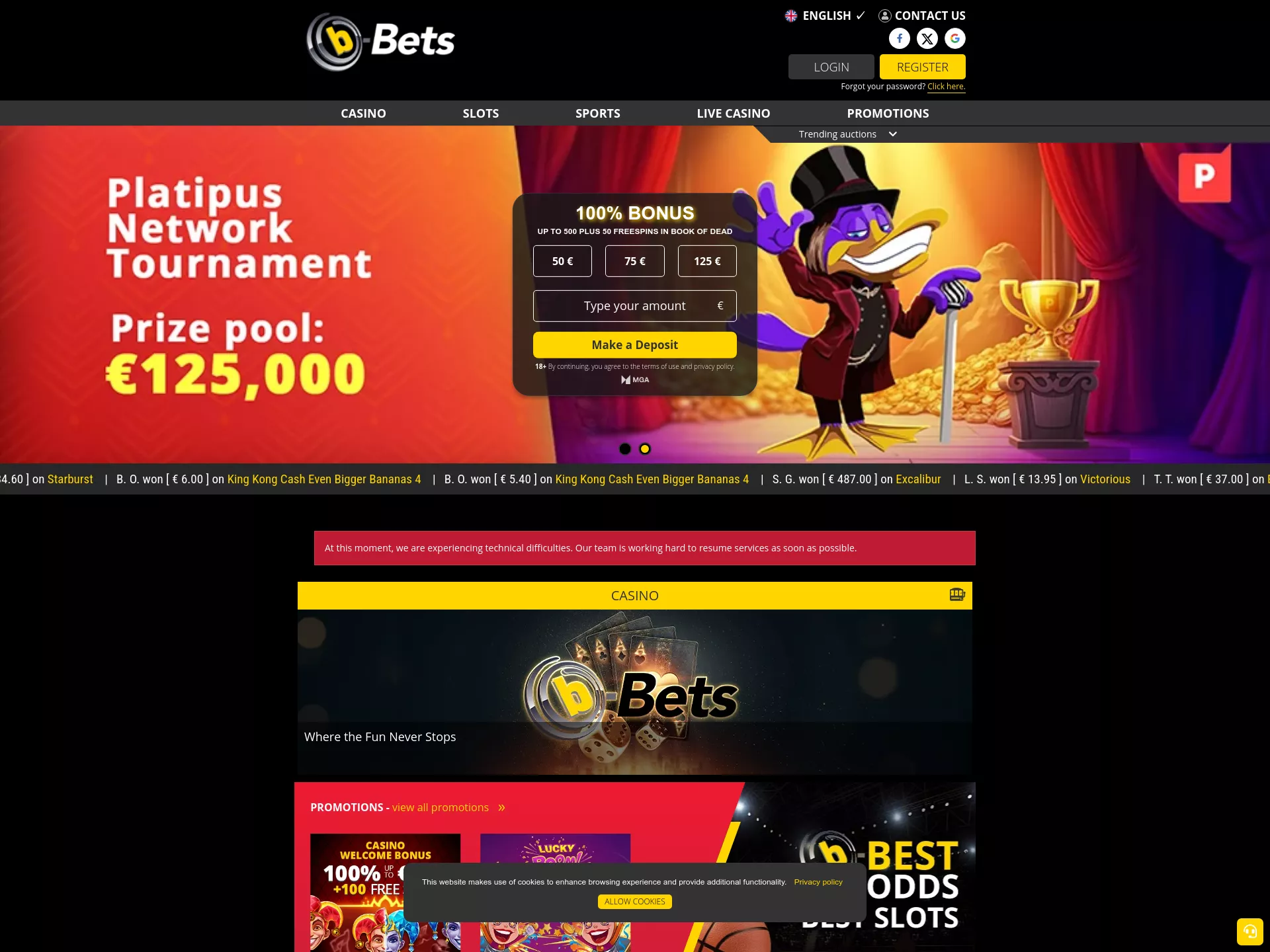 Desktop screen. b-Bets Casino (Slots) Bis zu €3000 + 300 FS