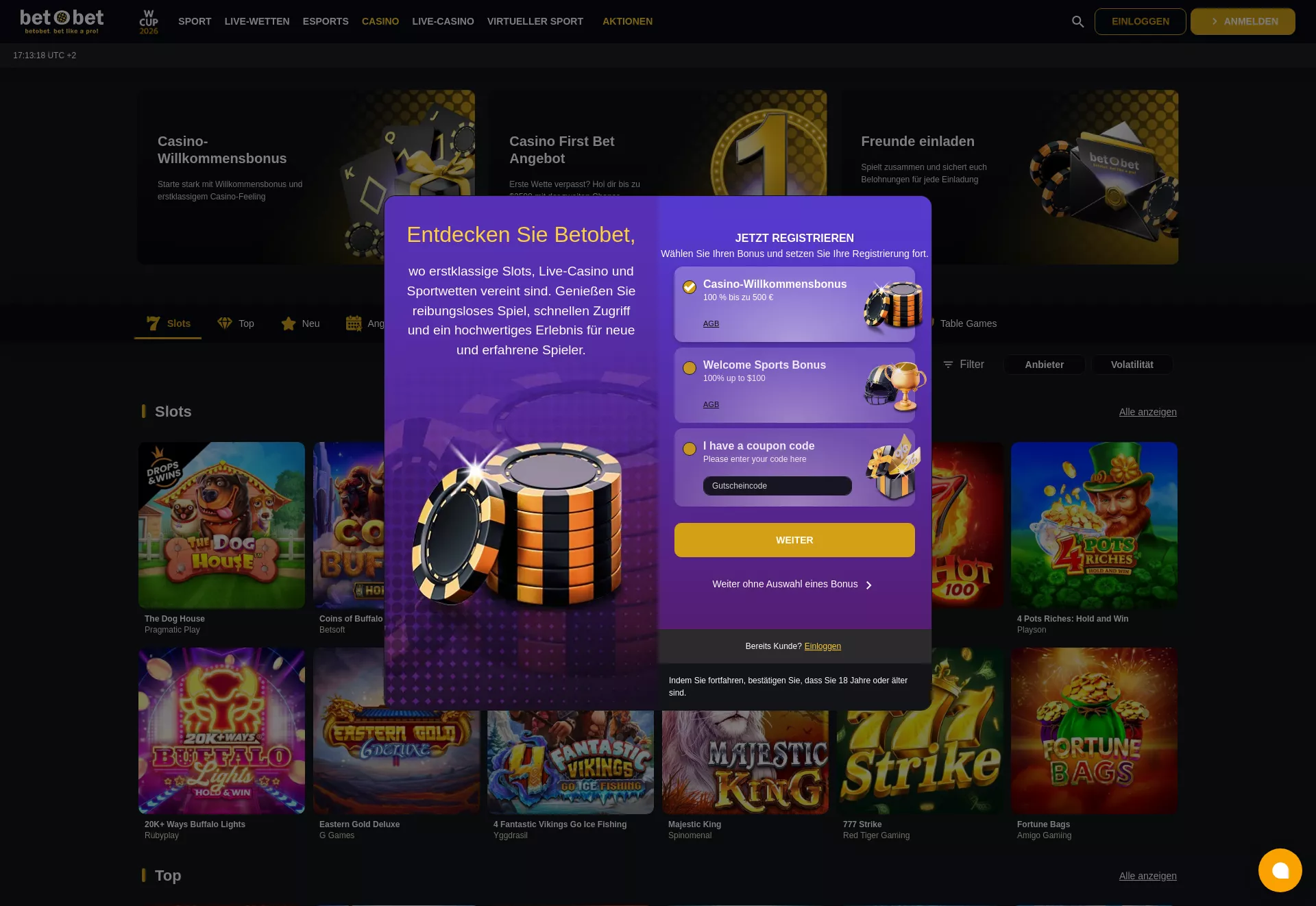 Desktop screen. betObet 100% up to $500