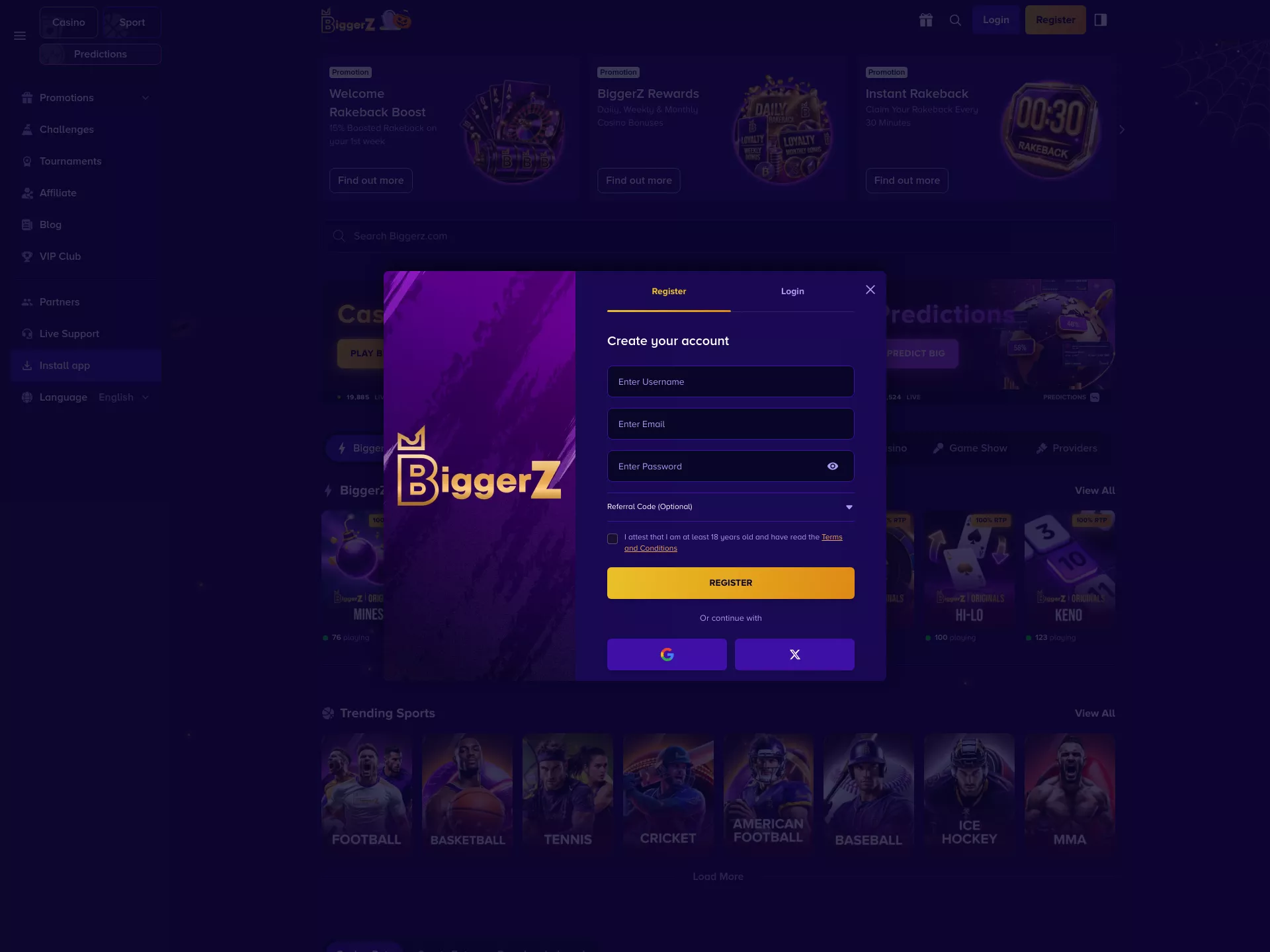Desktop screen. BiggerZ Get 15% Rakeback