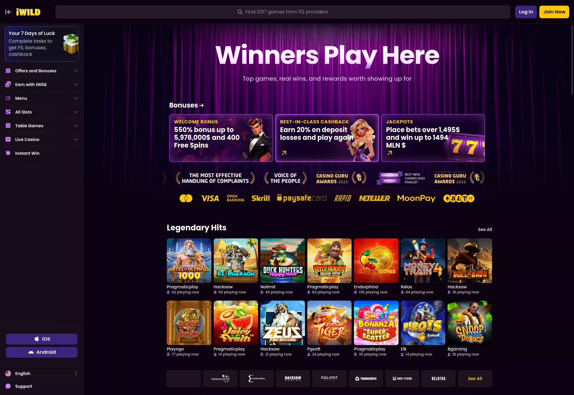 Desktop screen. iWildcasino Up to $4000 + 400 FS