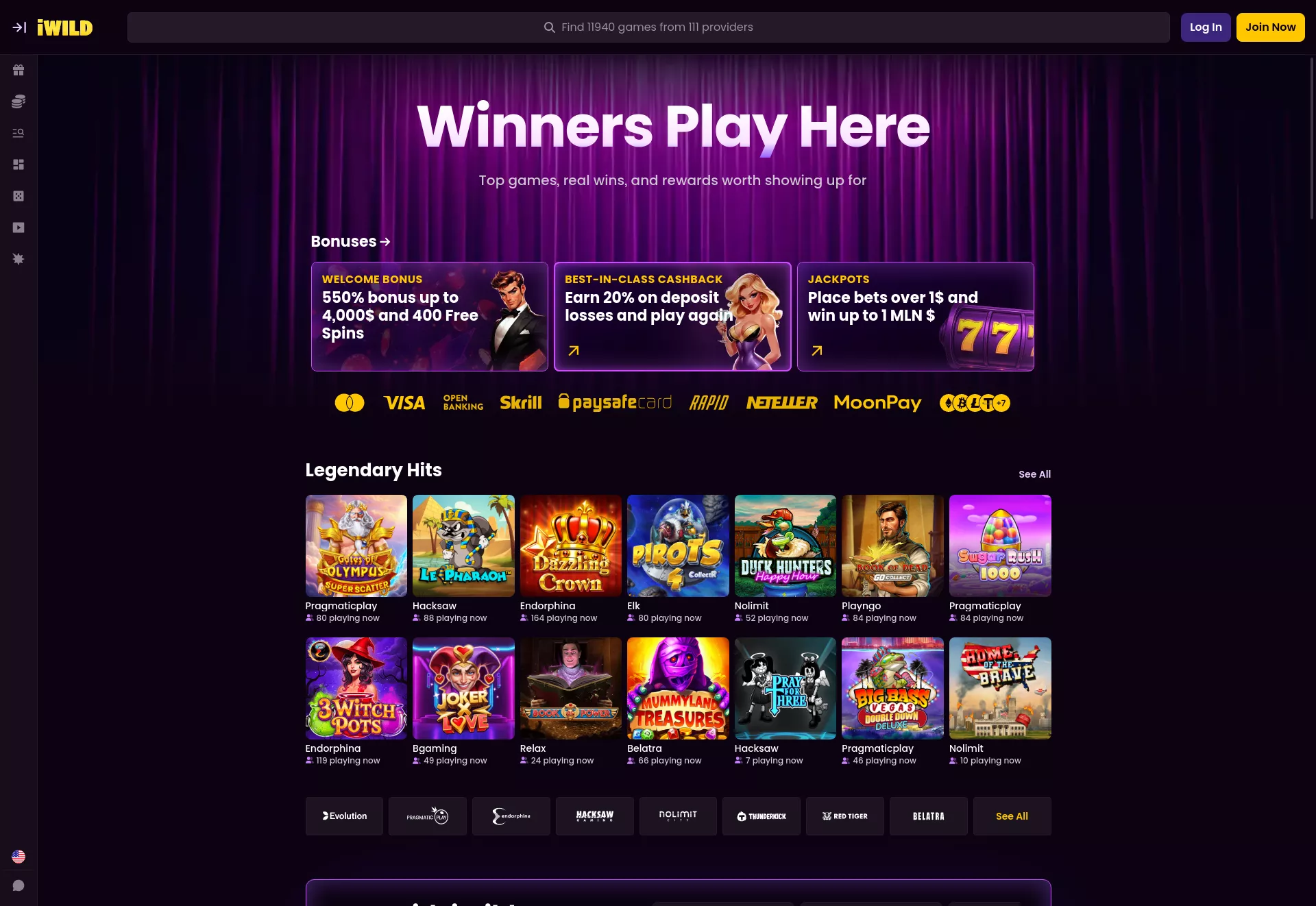 Desktop screen. iWildcasino Up to $4000 + 400 FS