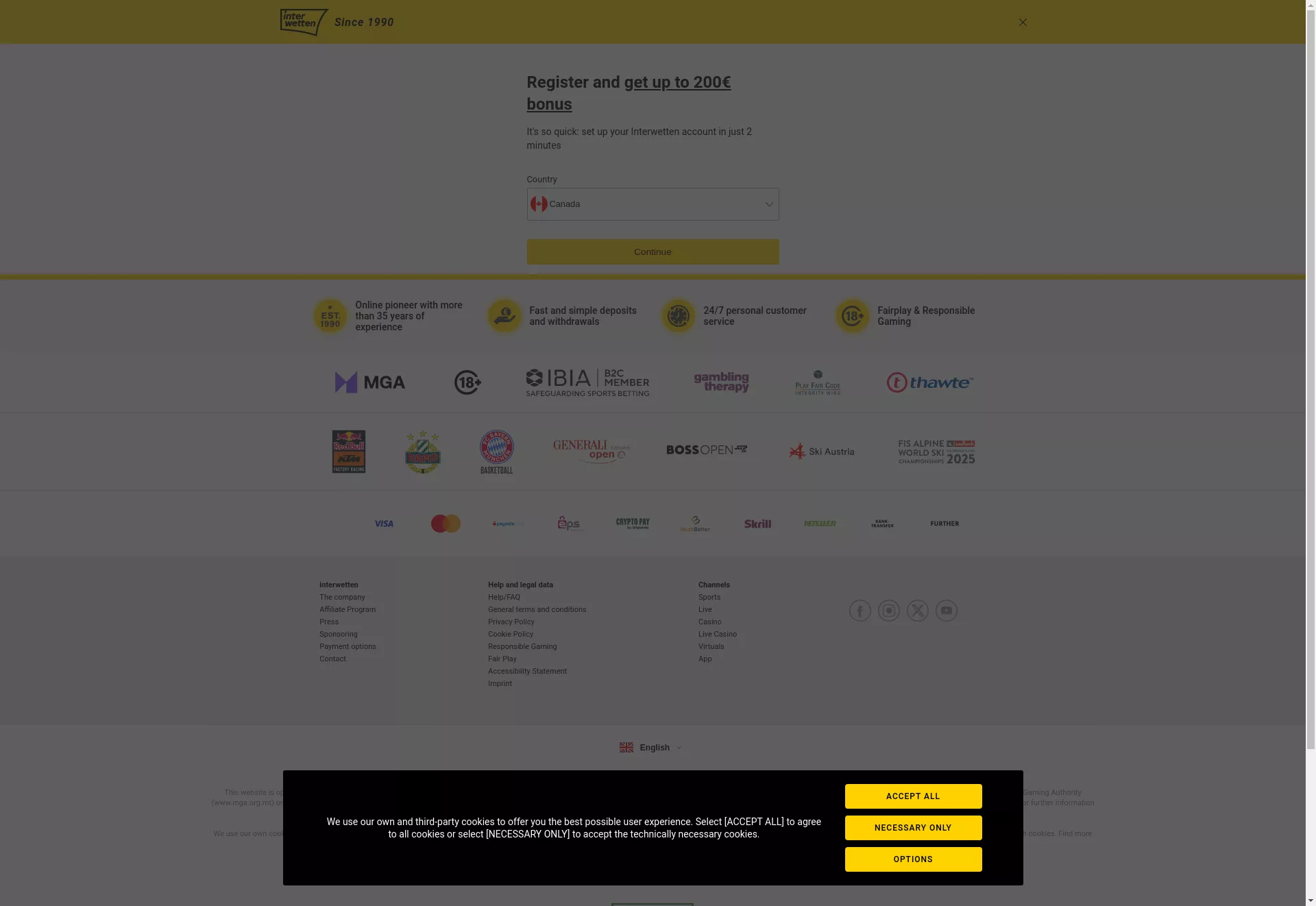 Desktop screen. Interwetten Up to C$1000 + 50 FS
