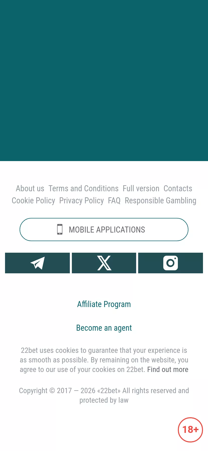 Mobile screen. 22 Bet Get 30 FS