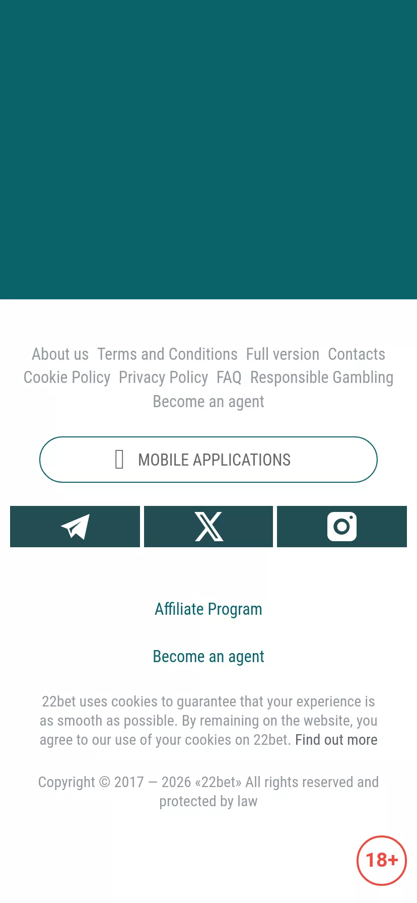 Mobile screen. 22 Bet 100% up to $300