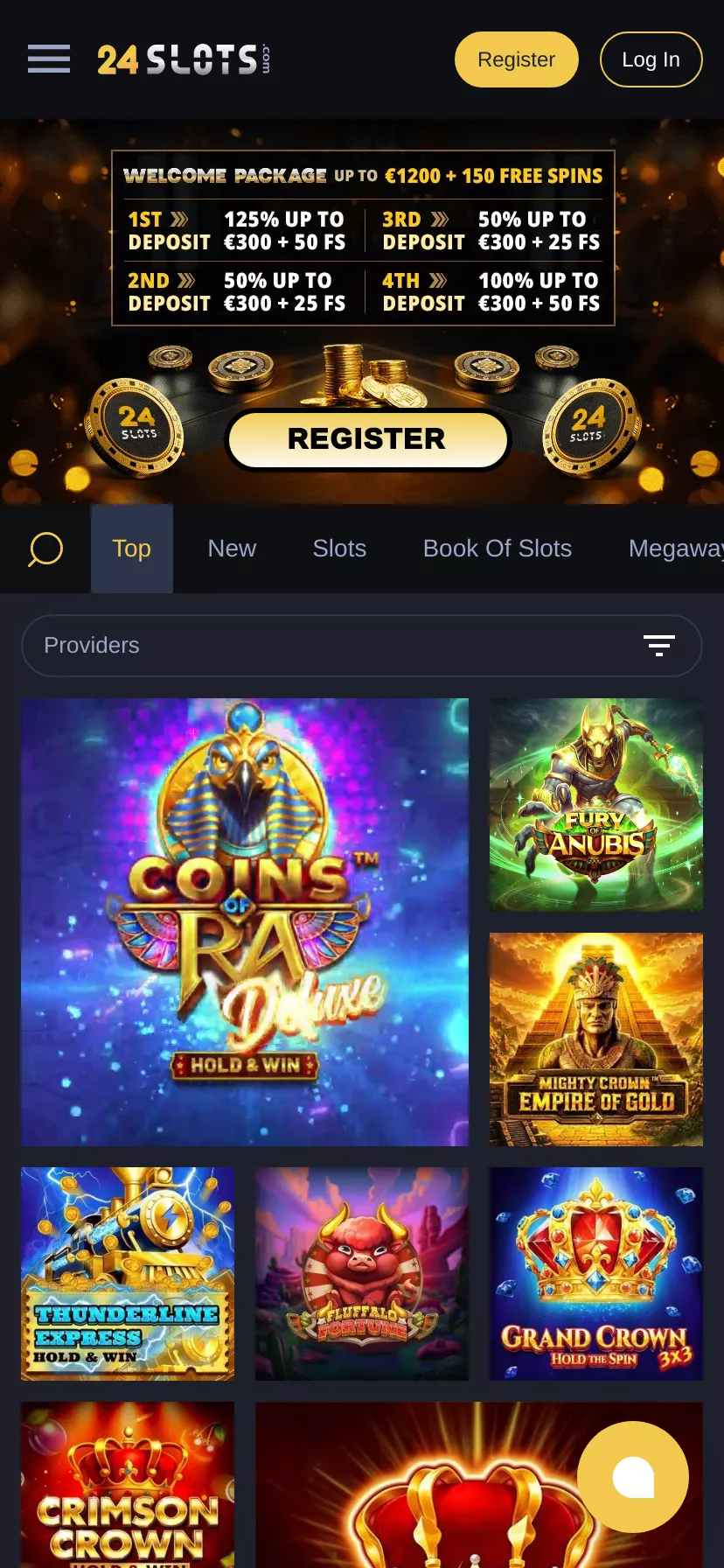 Mobile screen. 24slots Casino 220% up to $500 + 25 FS