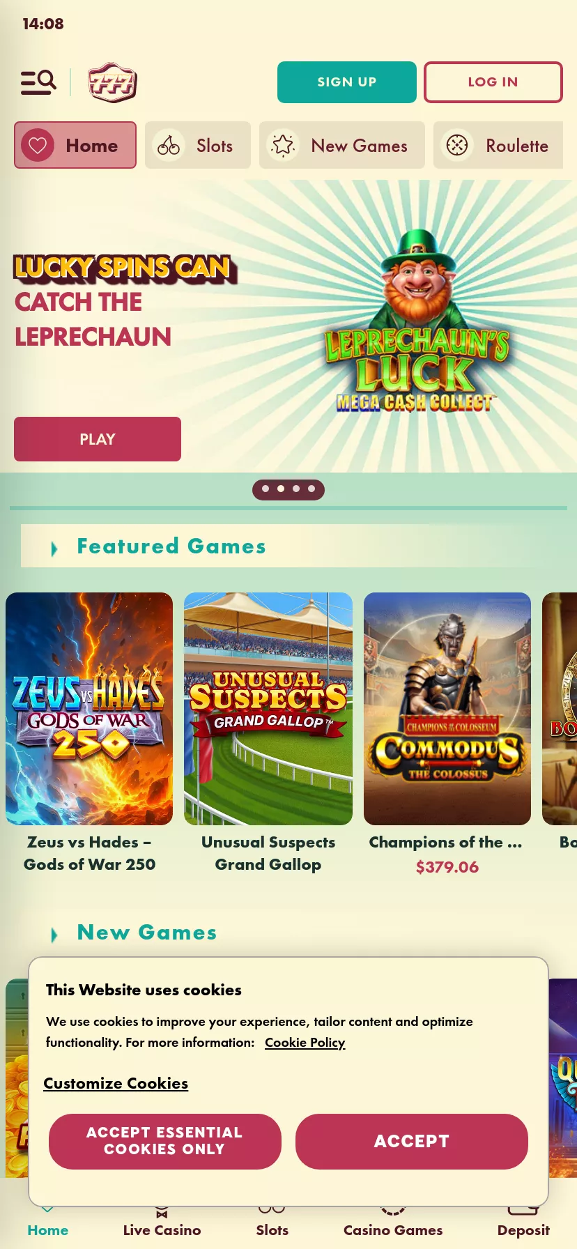 Mobile screen. 777 100% up to $200