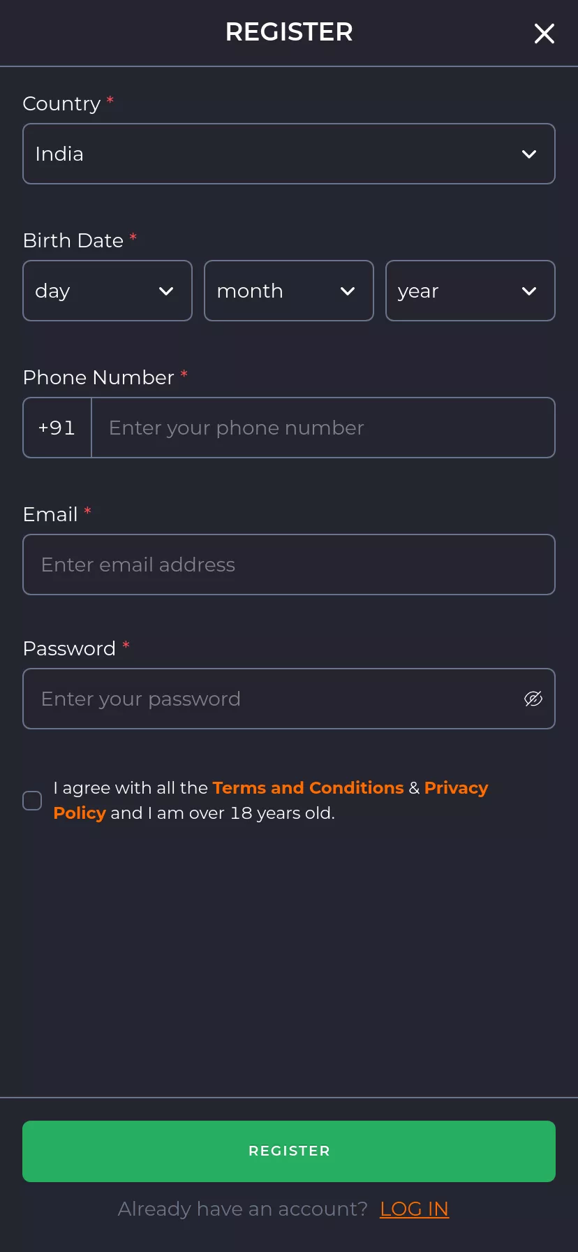 Mobile screen. 9winz Casino 20% up to ₹20000