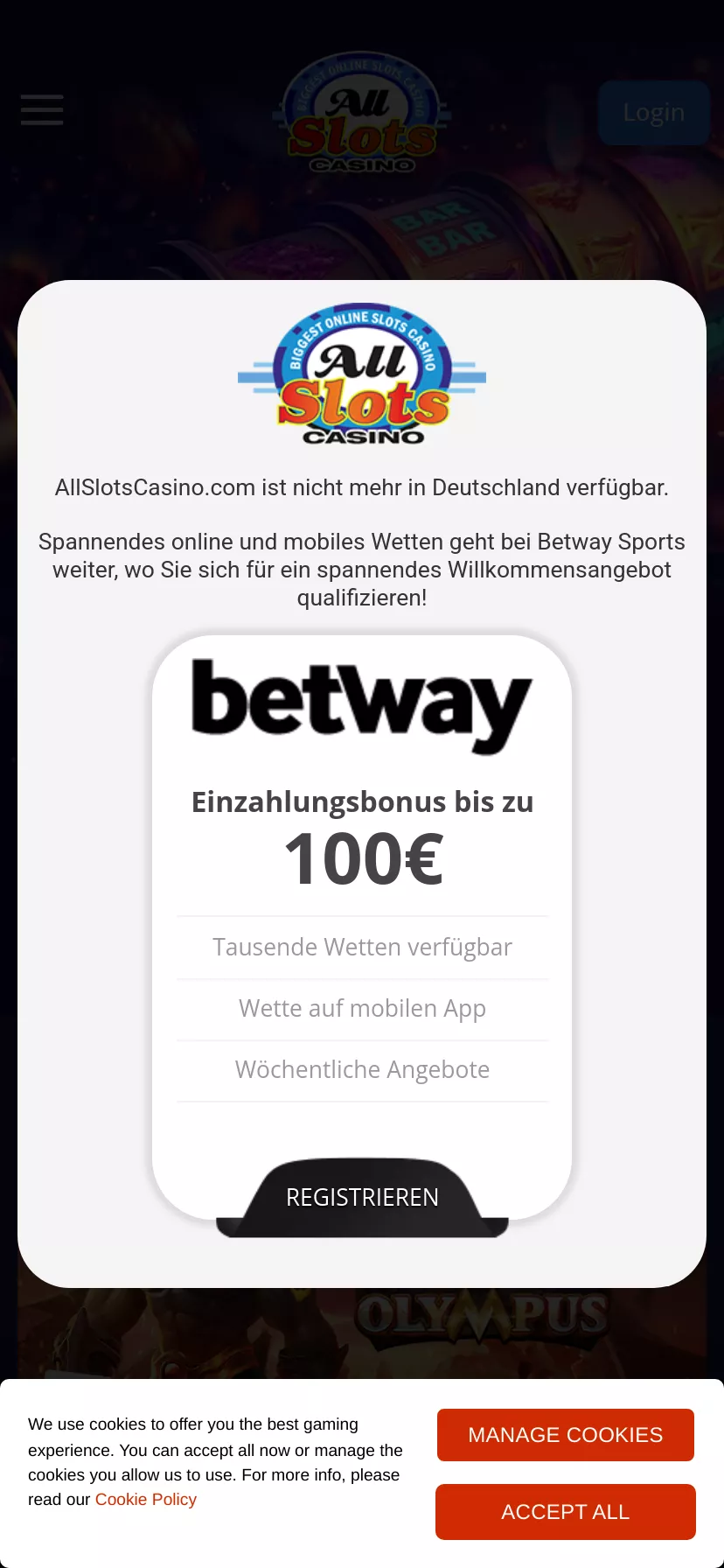 Mobile screen. All Slots Casino Up to $1500