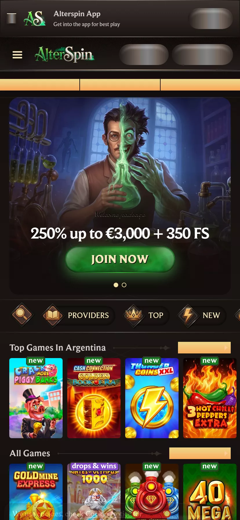 Mobile screen. AlterSpin Get 15% cashback up to $3000