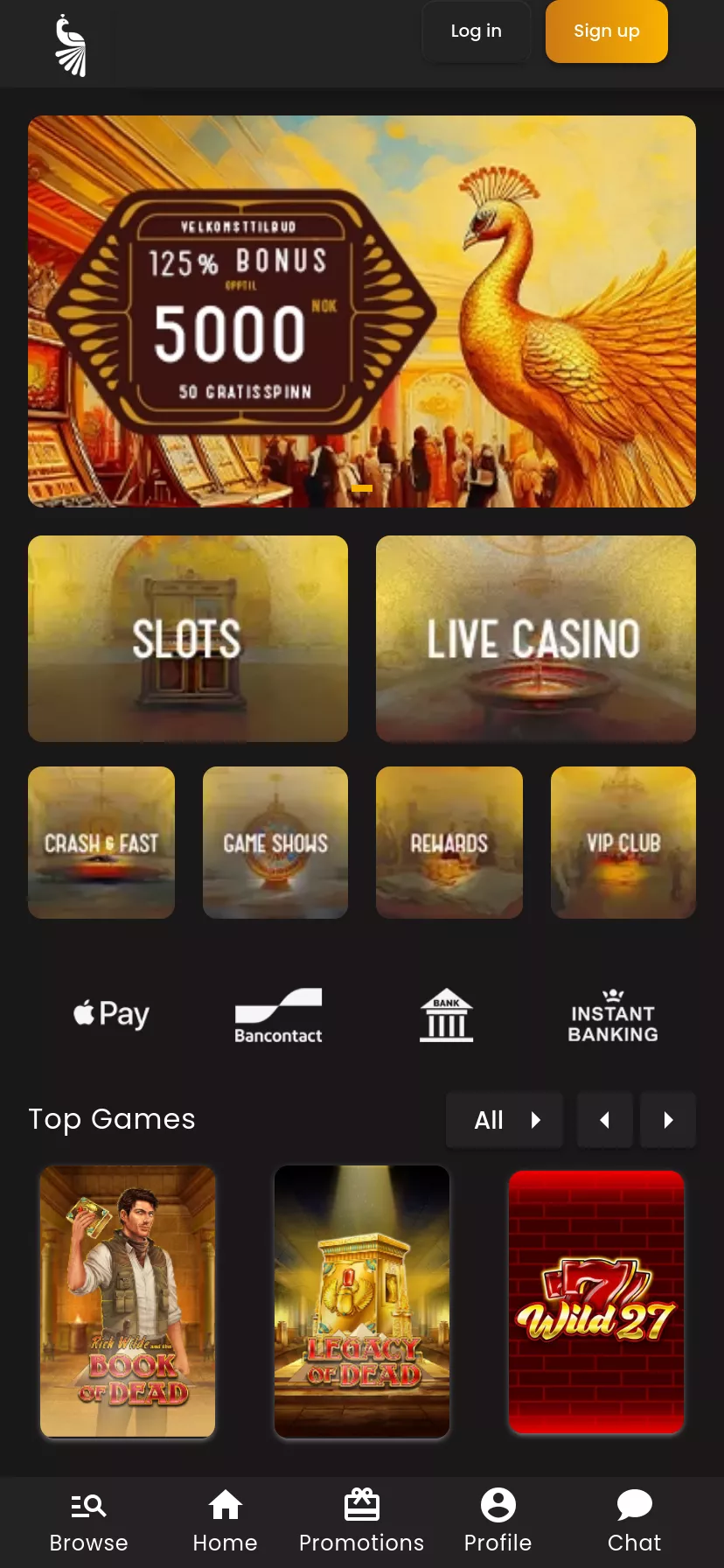 Mobile screen. Art Casino 125% up to $500 + 50 FS
