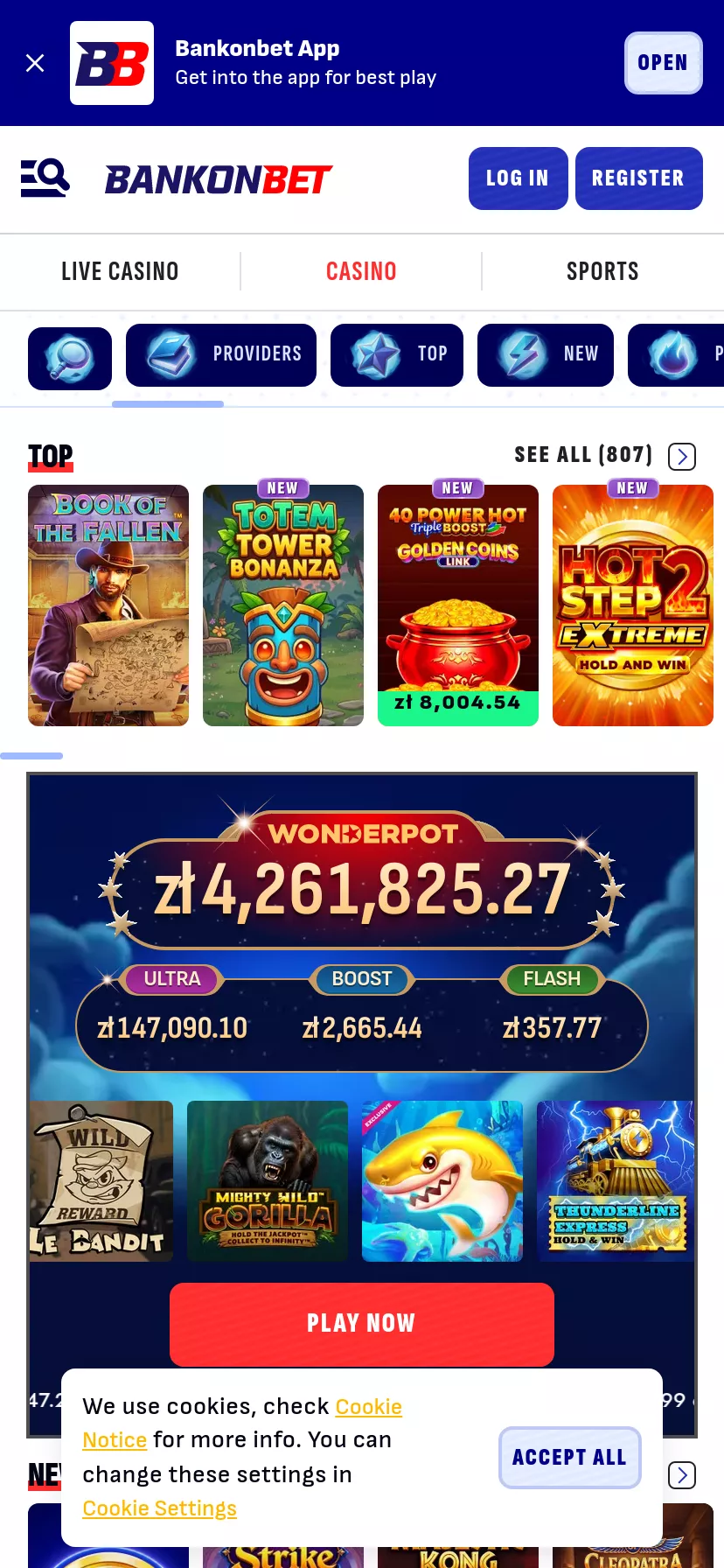 Mobile screen. BankonBet 100% up to zł2250 + 200 FS + 1 Bonus Crab