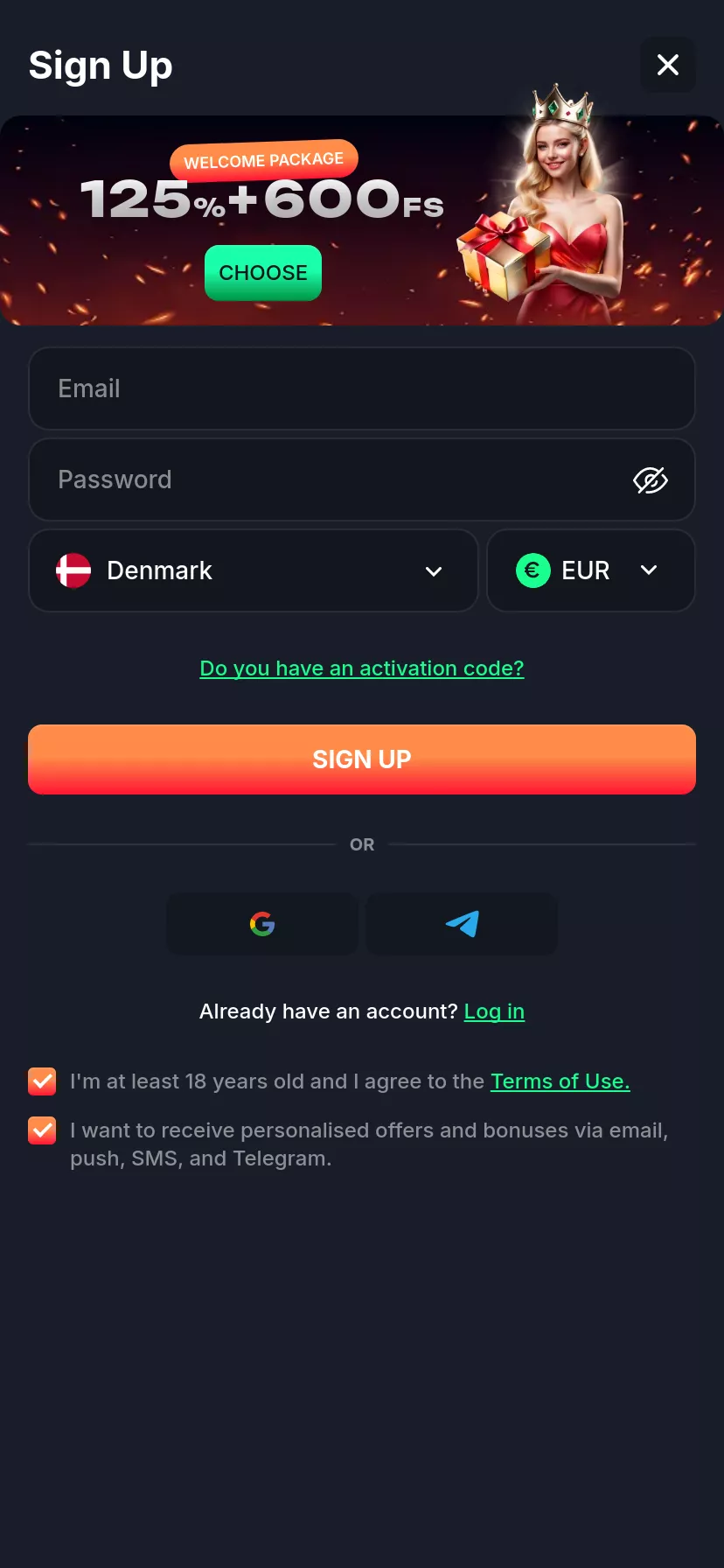 Mobile screen. Beef Casino Up to €600 + 600 FS