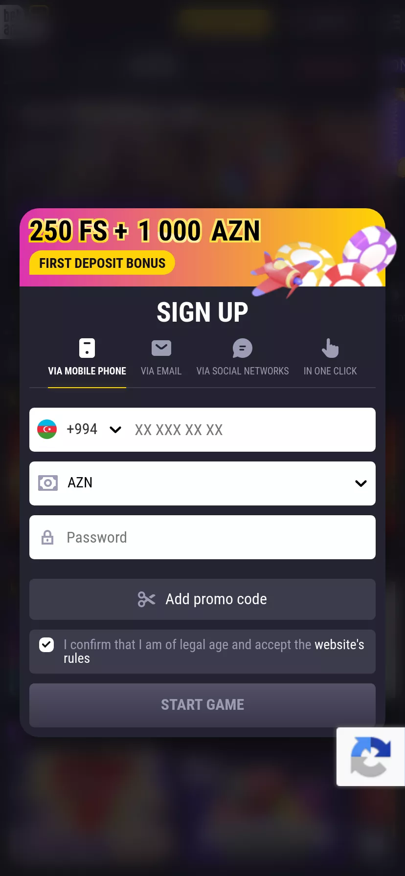 Mobile screen. BetAndreas 200% up to $300 + 250 FS