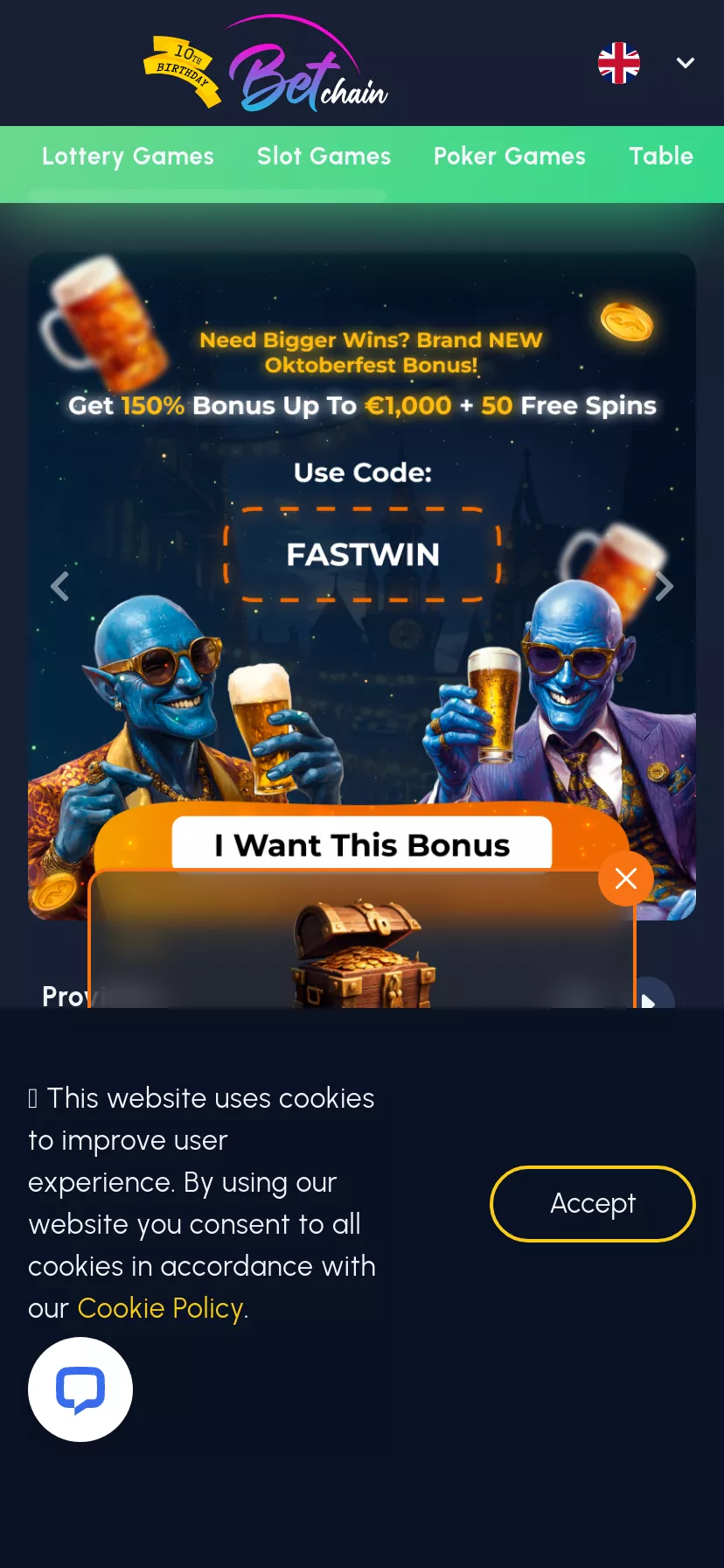 Mobile screen. Betchain Até $4000 + 500 FS