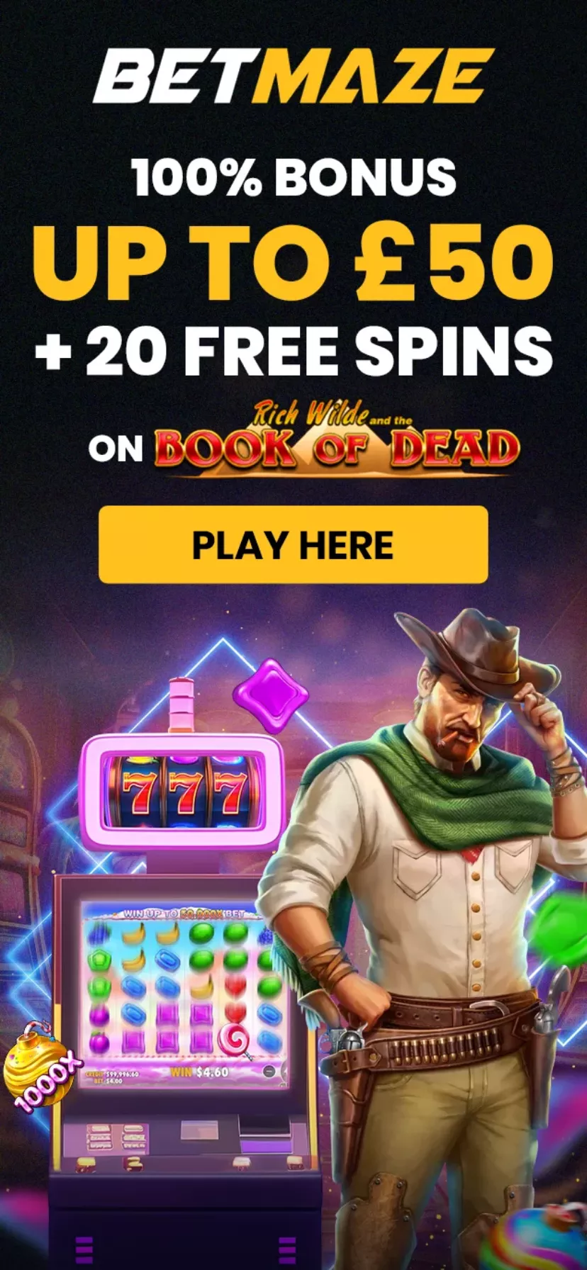 Mobile screen. Betmaze 100% up to $100 + 20 FS
