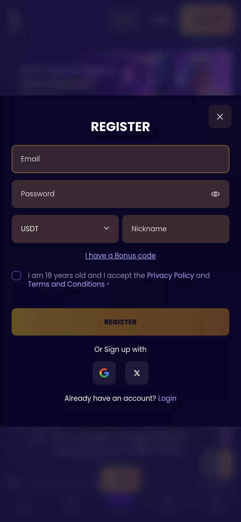 Mobile screen. BiggerZ Get ₮50