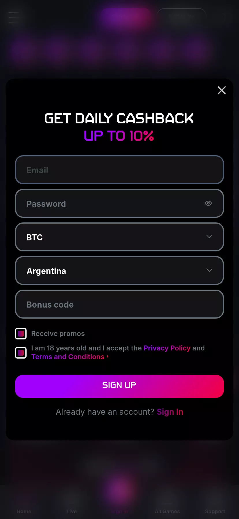 Mobile screen. BitStrike Casino Up to ₮2550 + 250 FS