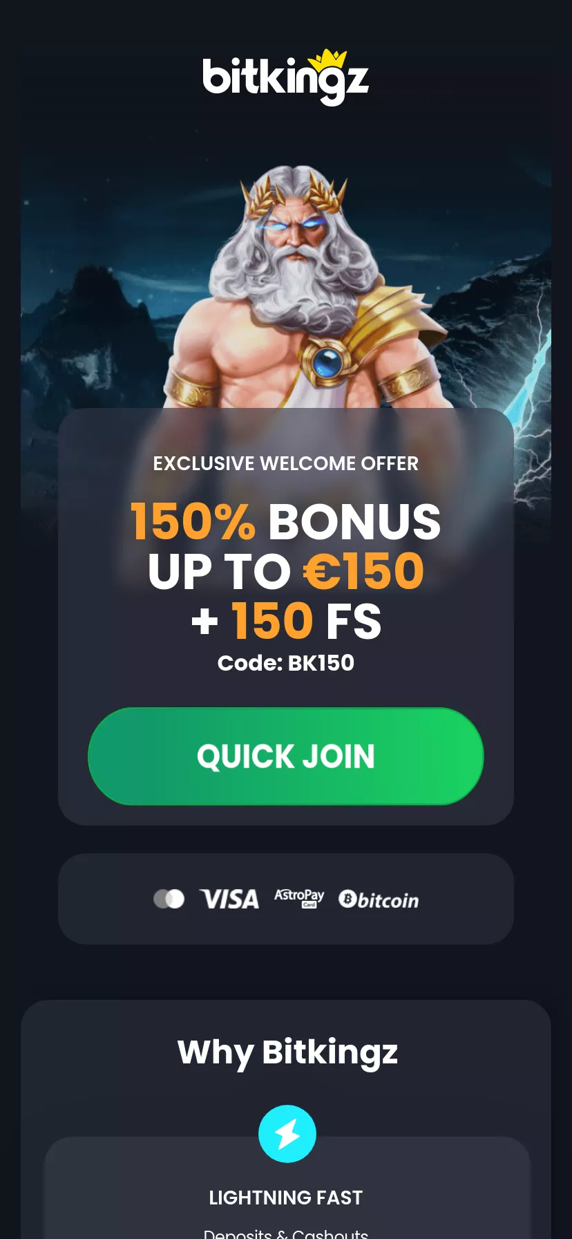 Mobile screen. Bitkingz Ate $5000 + 500 FS