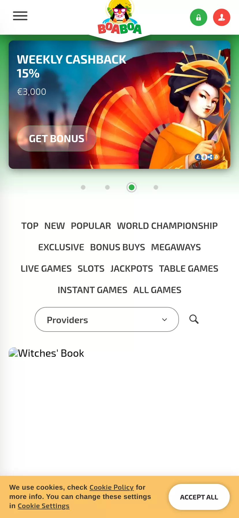 Mobile screen. BoaBoa 100% до $500 + 200 ФС + 1 Бонус Краб