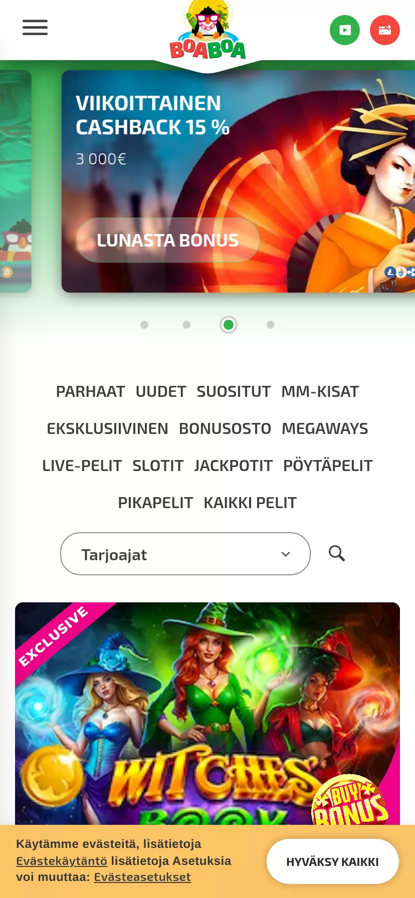 Mobile screen. BoaBoa 100% up to €500 + 200 FS