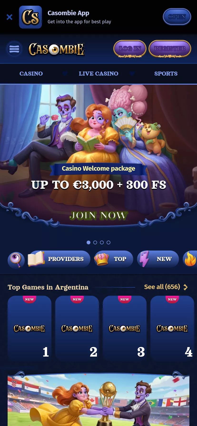 Mobile screen. Casombie Up to $3000 + 300 FS