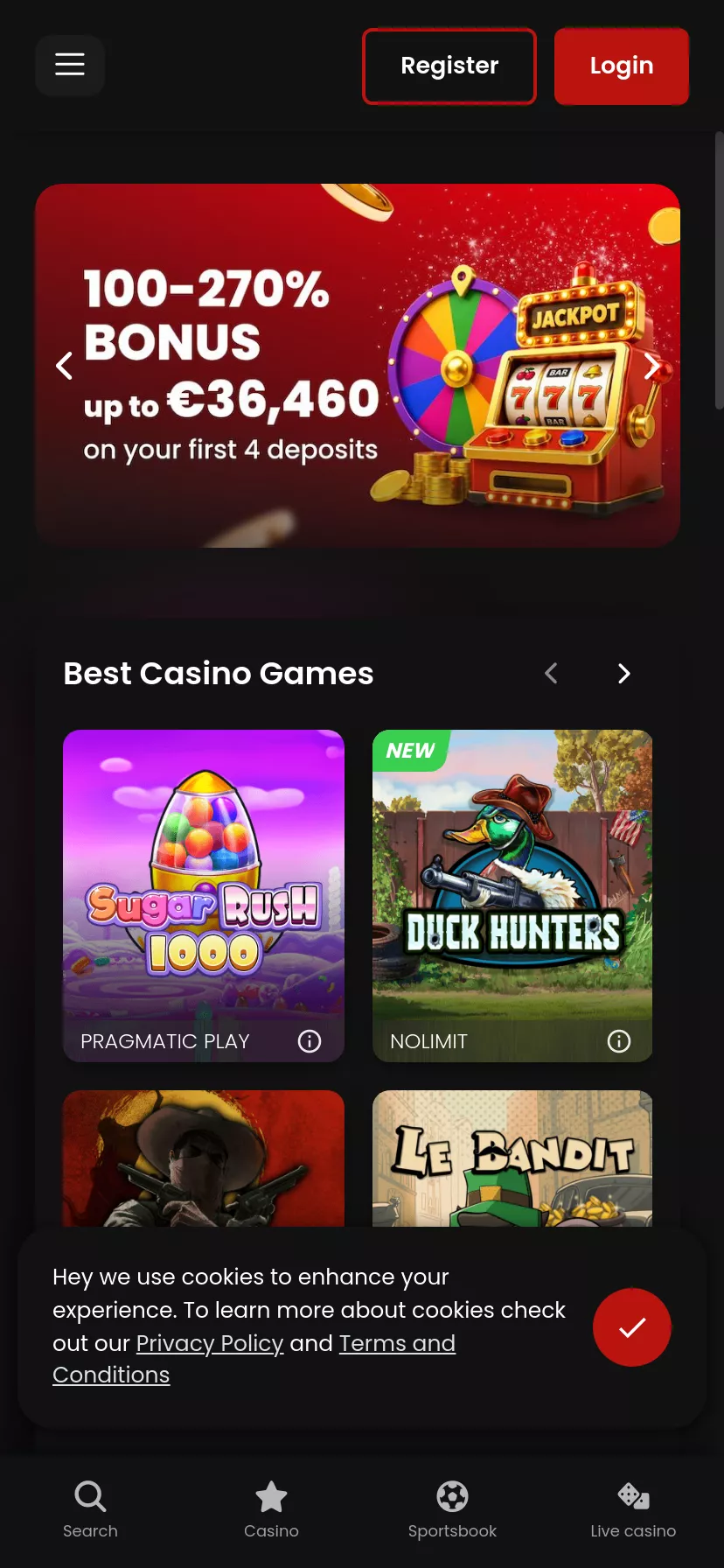 Mobile screen. Chipstars Casino Cashback 10%