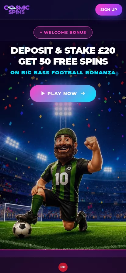 Mobile screen. Cosmic Spins 100% up to £50